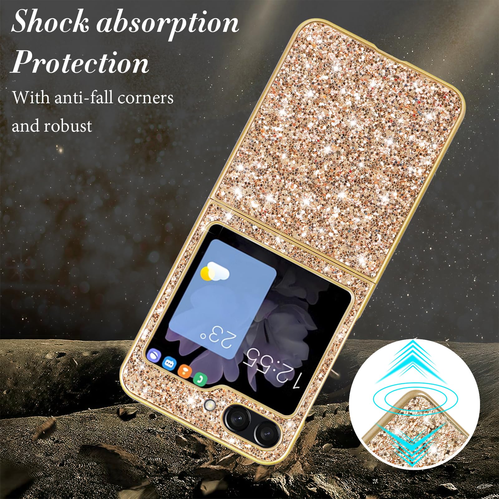 Z Flip 5 - Funda delgada con purpurina para Galaxy Z Flip 5, funda delgada de TPU con diamantes brillantes, carcasa de protección a prueba de golpes para Samsung Galaxy Z Flip 5, funda suave 5G/6.7