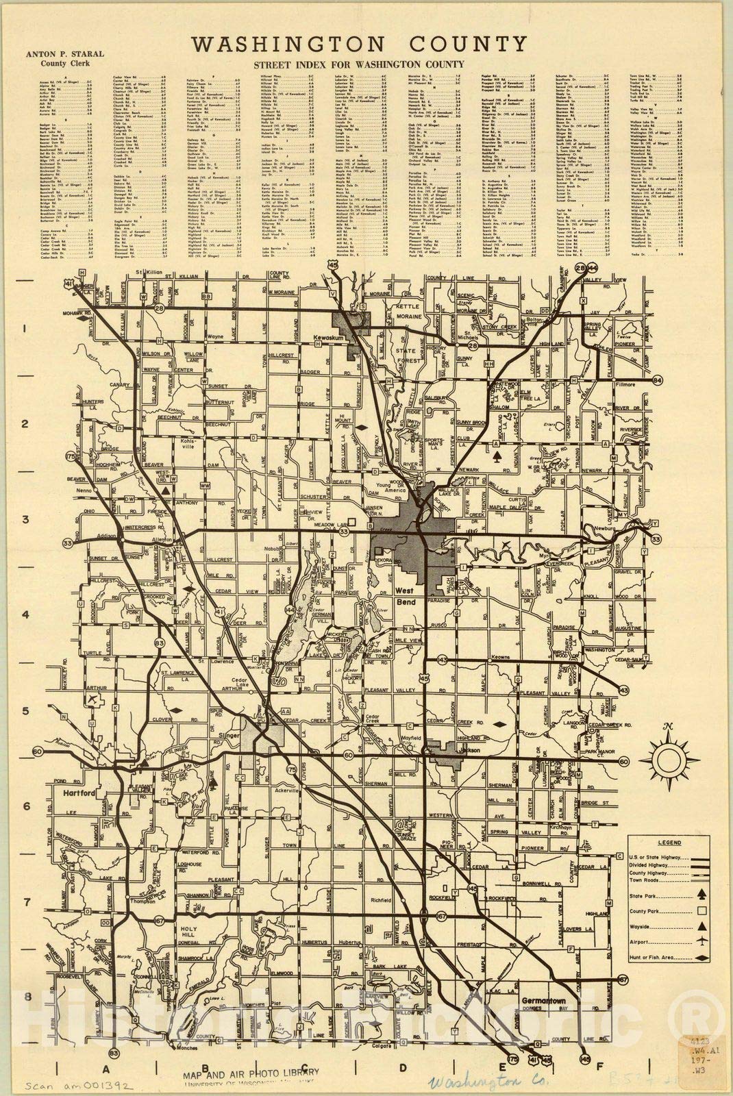 Amazon.co.jp: 歴史的な絵を描いた地図:ウィスコンシン州ワシントン郡