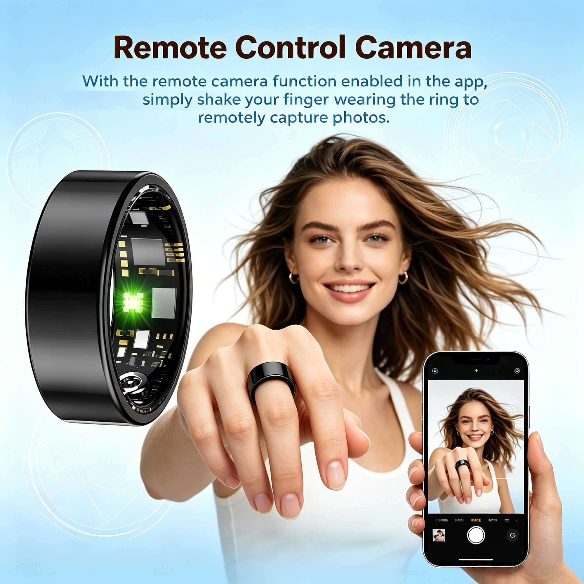 Smart Ring Moniteur de fitness et de santé pour homme et femme, moniteur de pas d'exercice du sommeil, étanchéité IP68, pas de frais d'abonnement, compatible avec iOS Android (noir, 7#)