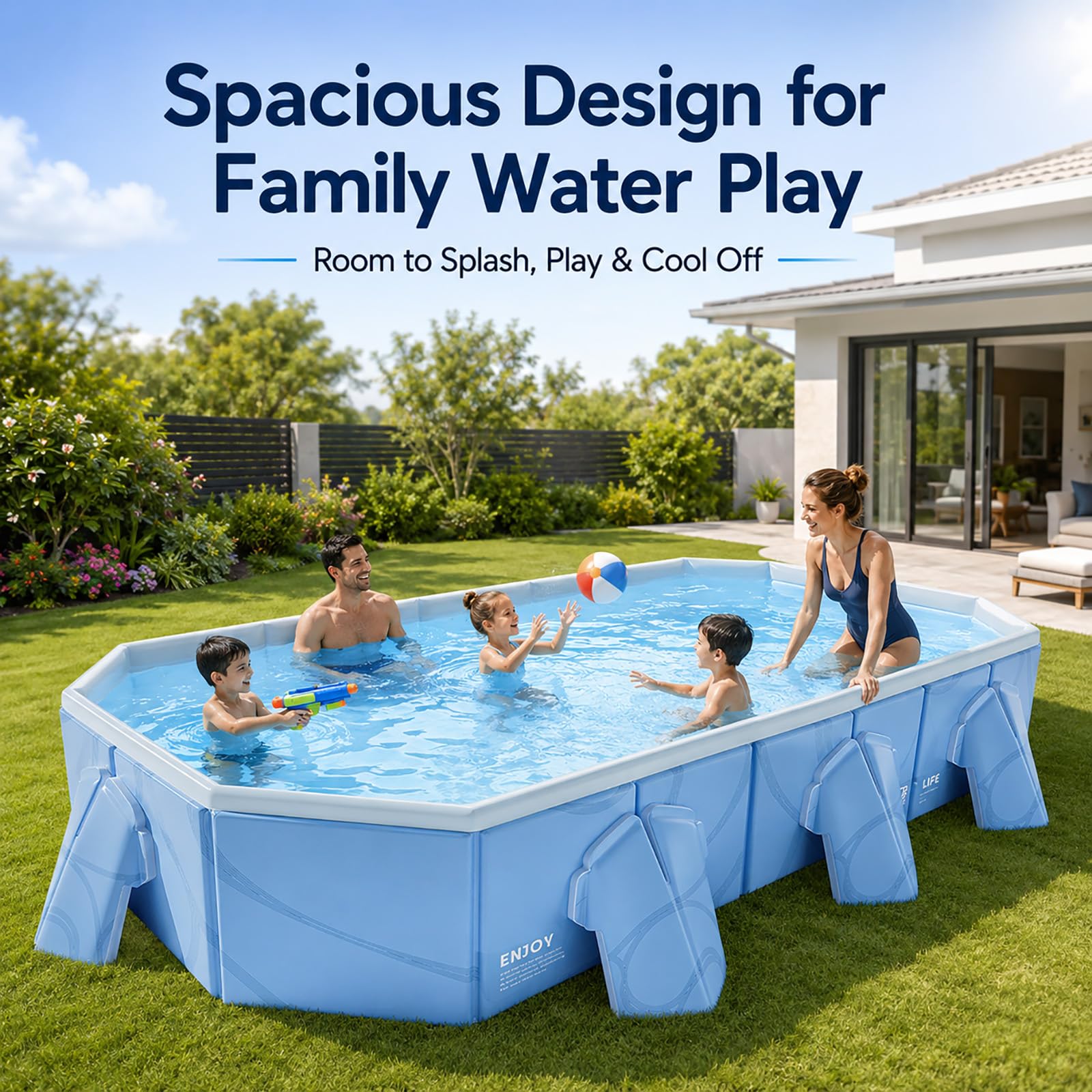 Grande Piscina Fuori Terra Rettangolare per Famiglia e Giardino | Piscina Esterna Portatile con Pareti Resistenti per Bambini e Adulti(Green,2.6m/102in)