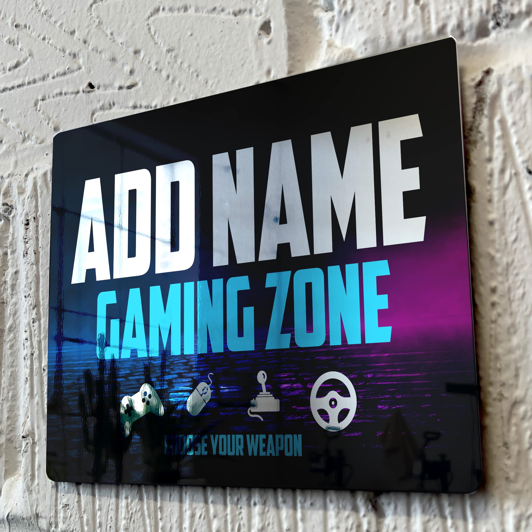 Shopquality4u Gaming Zone Bricks D10 Personalised Game Metal Mirror Gamer Sign - Customised Printed Wall Art Plaque A3 Gaming Zone Bricks