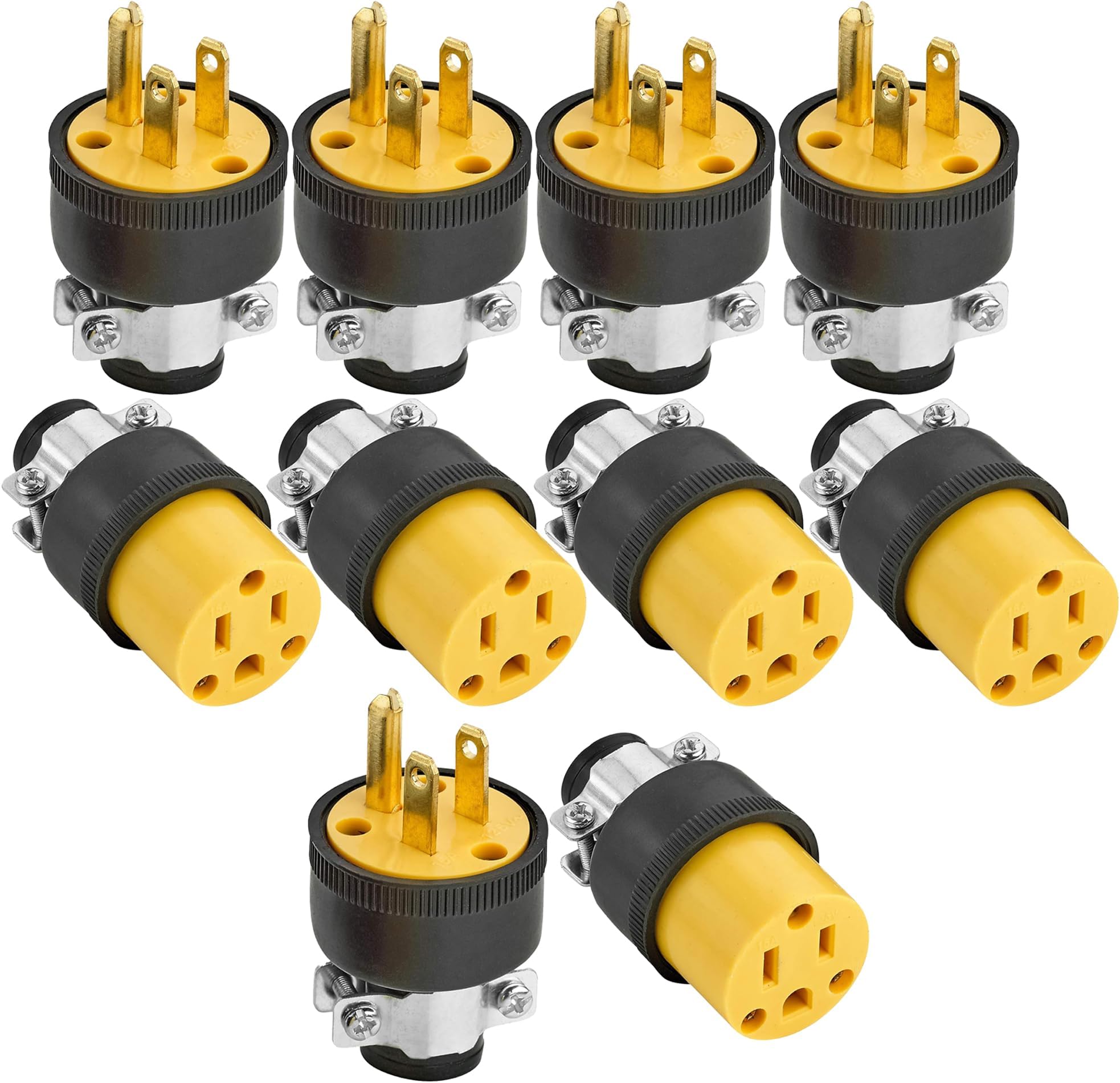 Heavy Duty Electrical Plug & Connector Set – 15A, 125V Grounded 3-Prong Male & Female Replacement End, NEMA 5-15P/5-15R