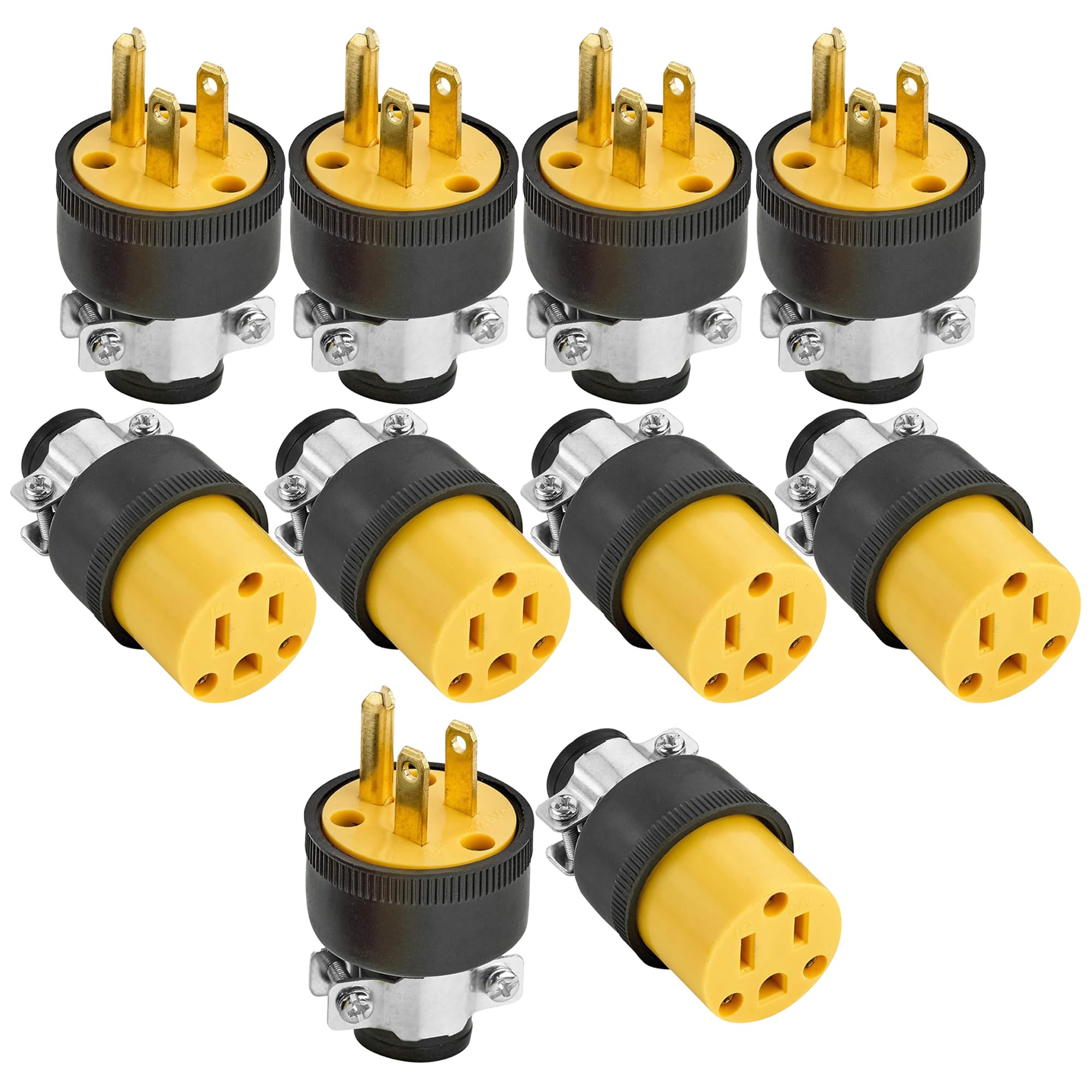 Heavy Duty Electrical Plug & Connector Set – 15A, 125V Grounded 3-Prong Male & Female Replacement End, NEMA 5-15P/5-15R
