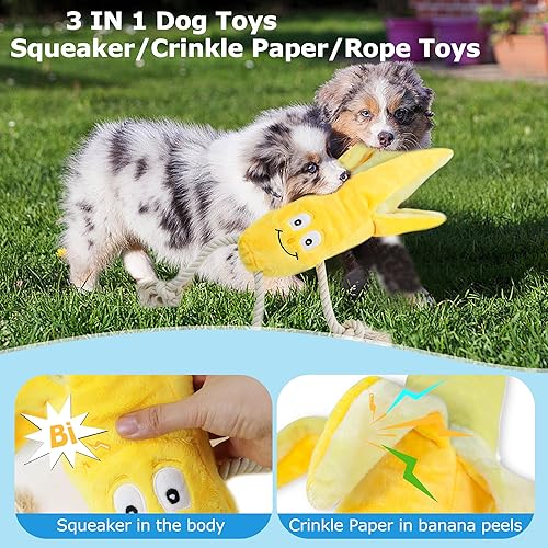 Miniatura 4 de Juguetes de peluche para cachorros con chirriantes, cuerda resistente para masticar, juguetes indestructibles para perros para cachorros, plátano de