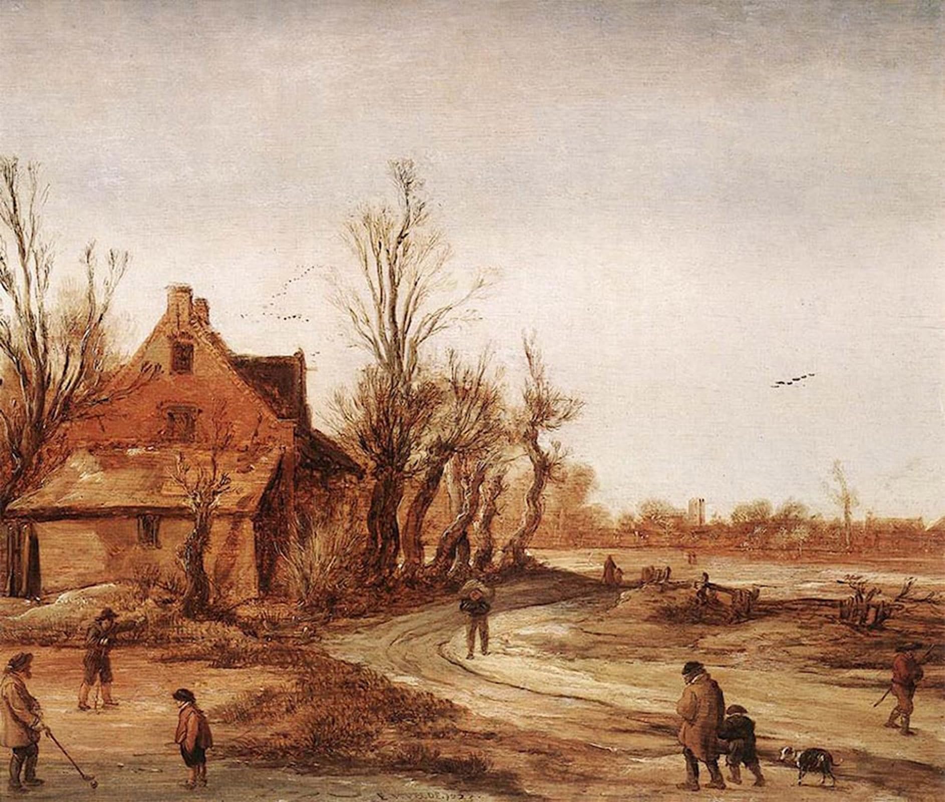 SERENDIPITP Abstract Painting Mural Print Picture Wall Decor Painting Winter Landscape Esaias Van De Velde Vintage Wall Artwork for Home Decor 60x90cm