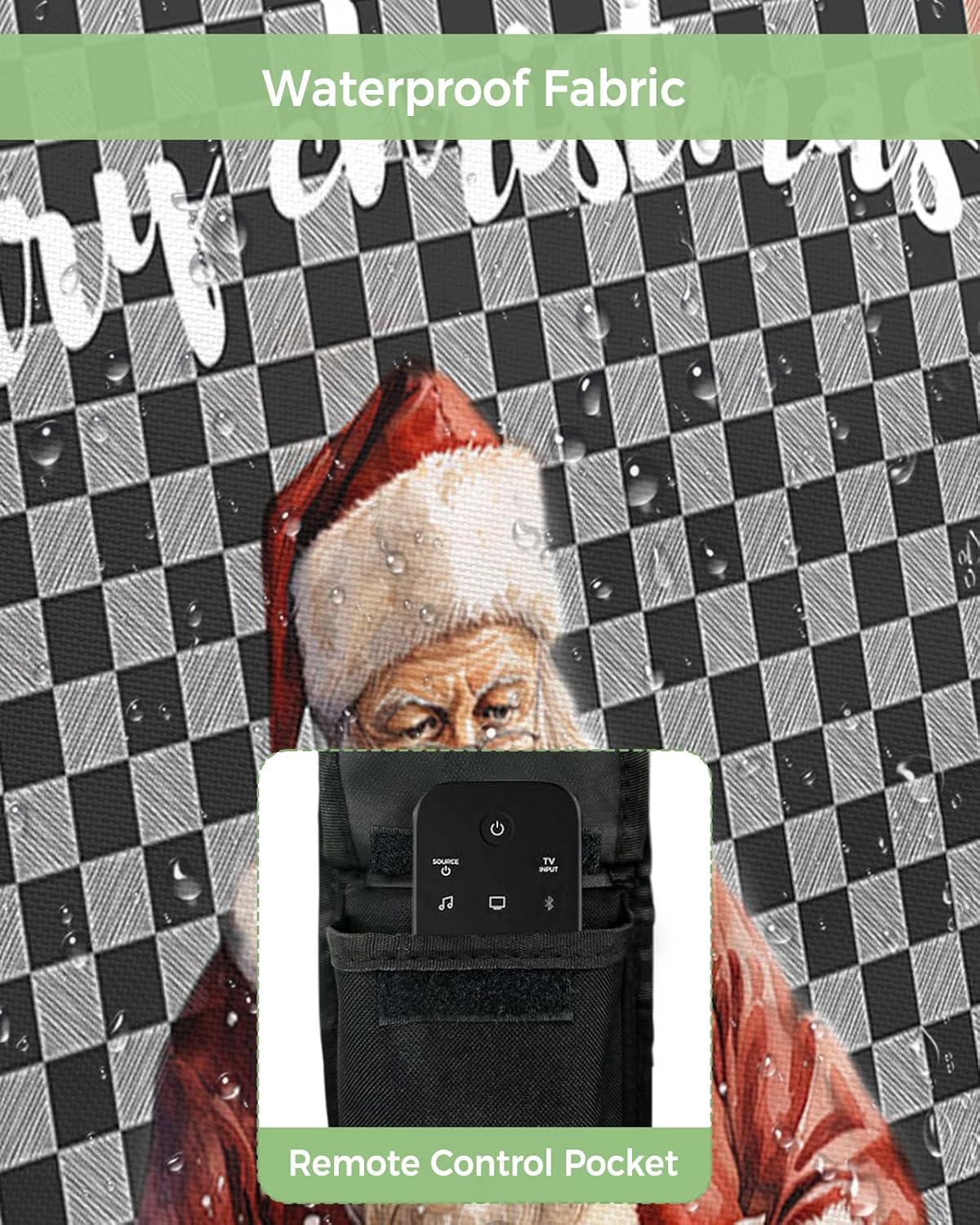 Outdoor TV Cover - Christmas Santa Claus Red Blue Plaid Waterproof and Weatherproof 36"-39" LCD Movable Shield TV Display Screen Protector Outside Television Covers