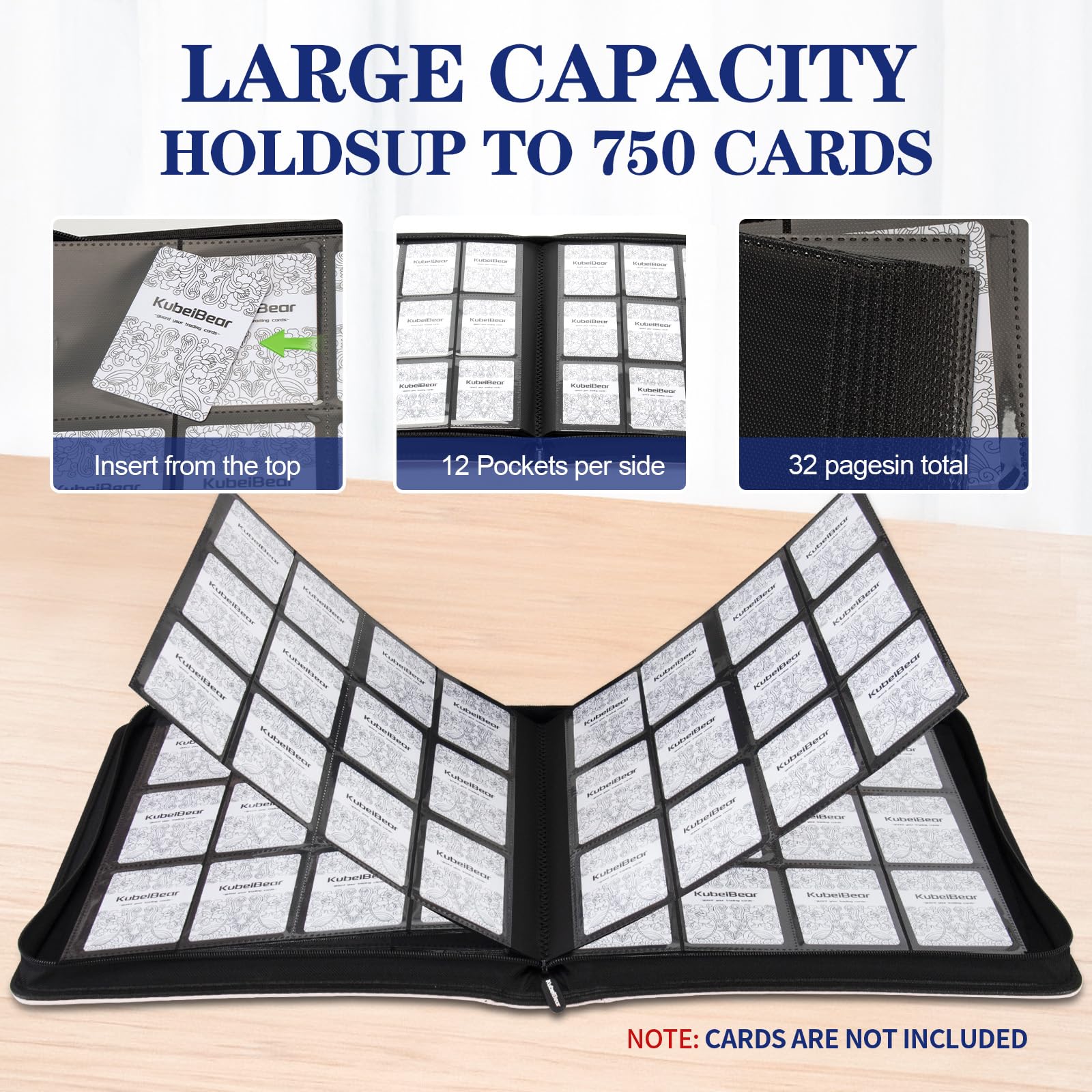 Carpeta de tarjetas, capacidad de 720 grados, soporte para tarjetas coleccionables con cremallera para MTG, deportes y coleccionables, almacenamiento sin ácidos, duradero y fácil de transportar
