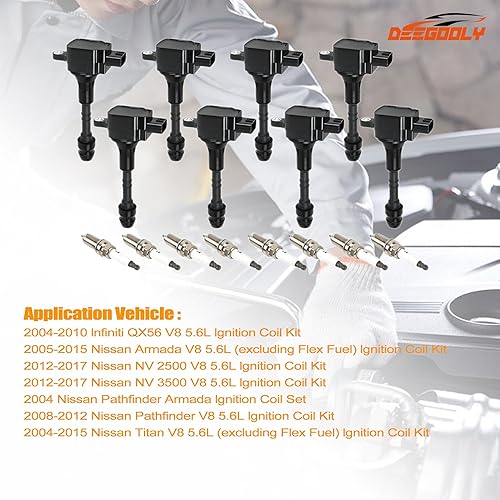 Miniatura 4 de Paquete de 8 bobinas de encendido UF-510 y bujías de iridio compatibles con Nissan Titan 2004-2007 Armada 2005-2006 Pathfinder Armada INFINITI QX56