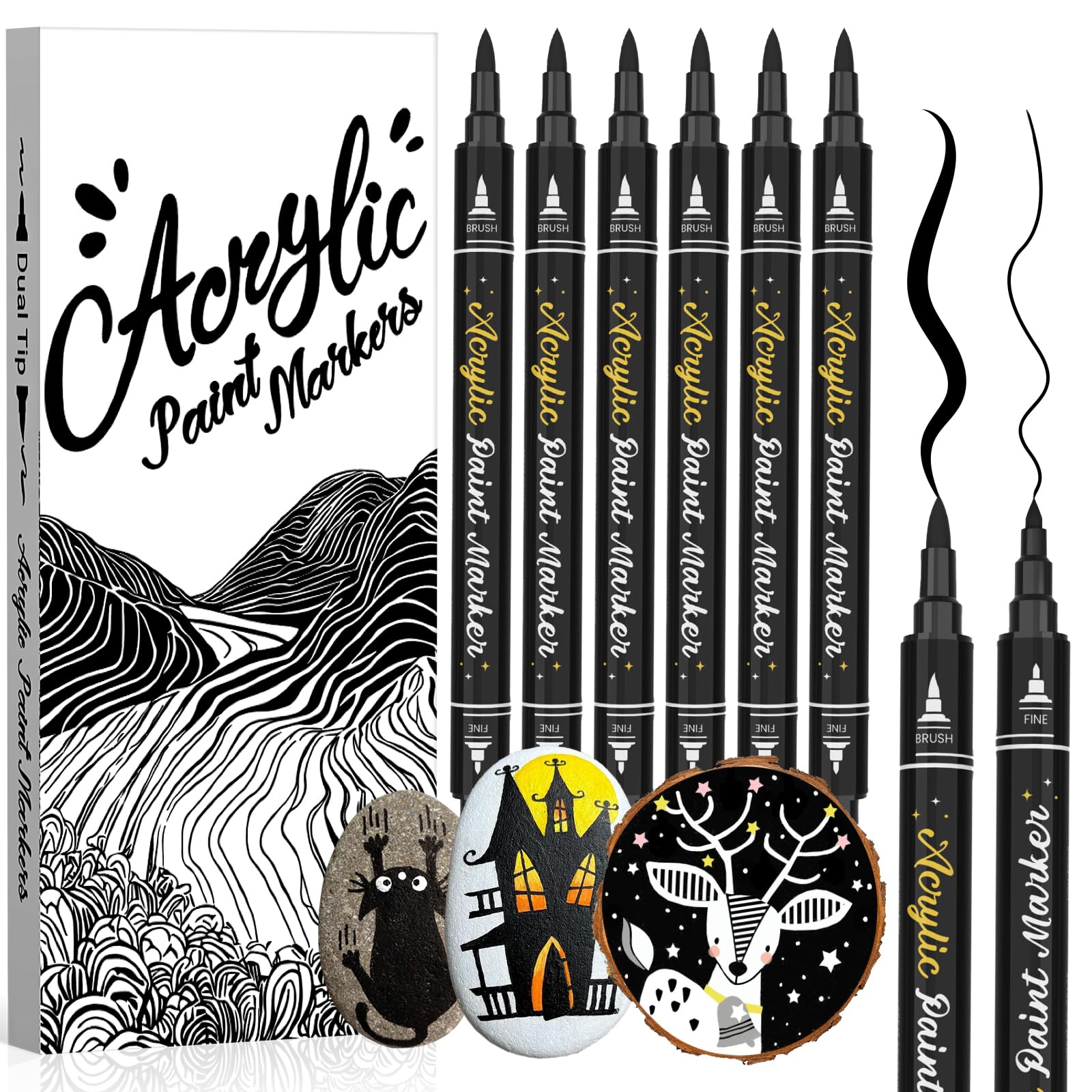 Amazon.com: AKARUED 6 Pack Acrylic Black Paint Marker - Dual Tip