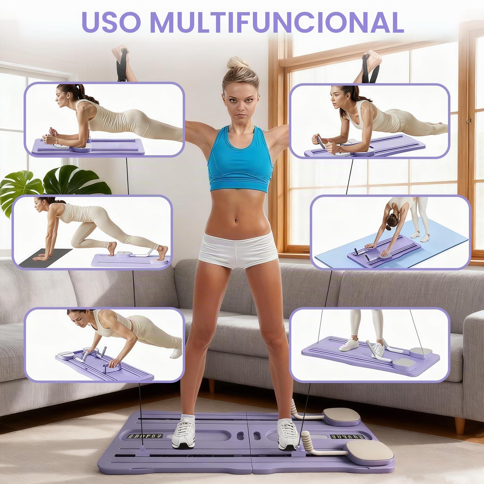 Roadtime Pilates Reformer 6 en 1 Upgraded Faltbarer Pilates Board Compact Set para Rodilleras & Multifunktional Bauchtrainer,Bauchmuskelbrett con Auto-Rückrebote para casa y en el gimnasio