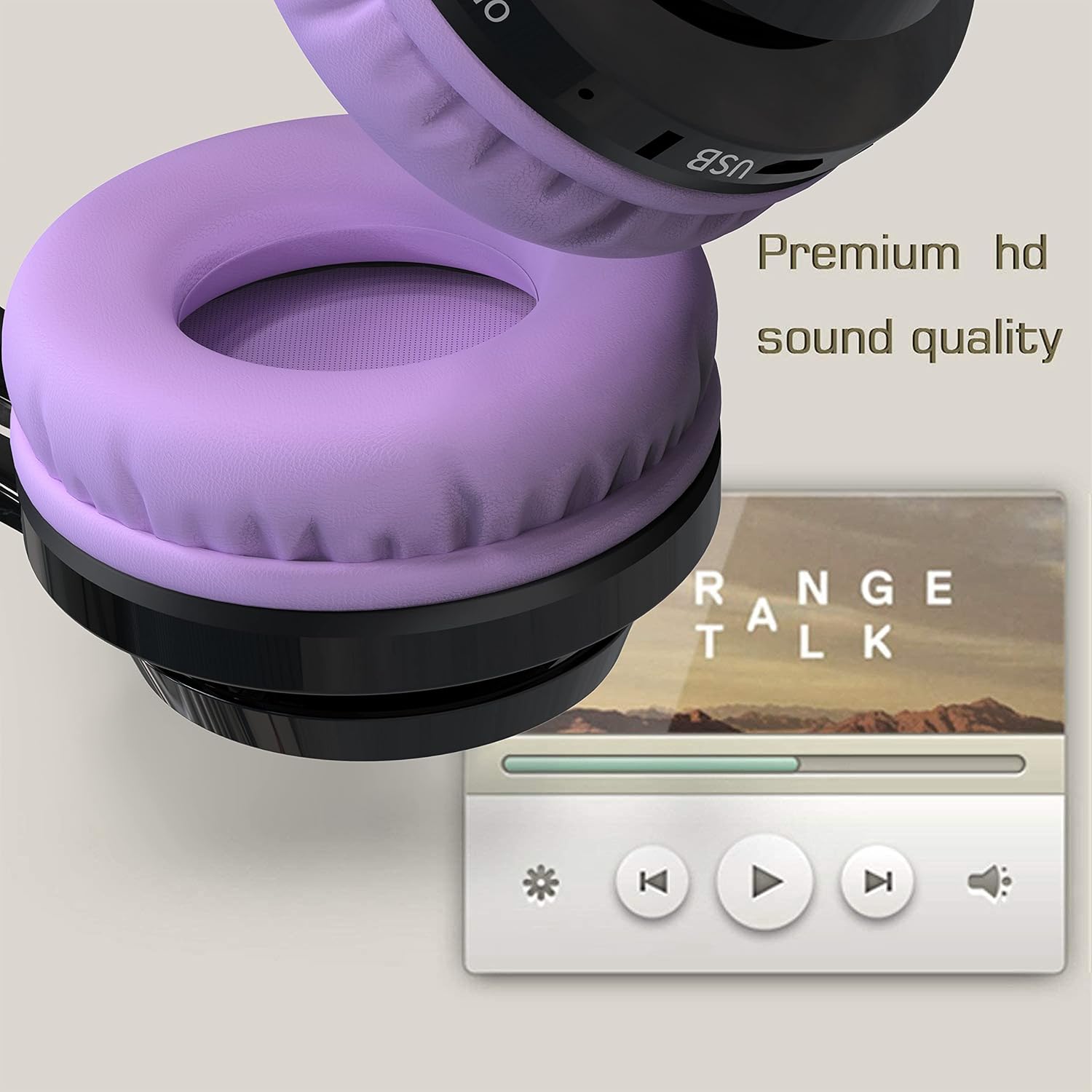 Riwbox Bluetooth Headphones for Kids, AB005 Wireless Kids Headphones V5.3 with Microphone Foldable Headset with LED Light and TF Card FM Radio Compatible for Tablet PC TV (Black&Purple)