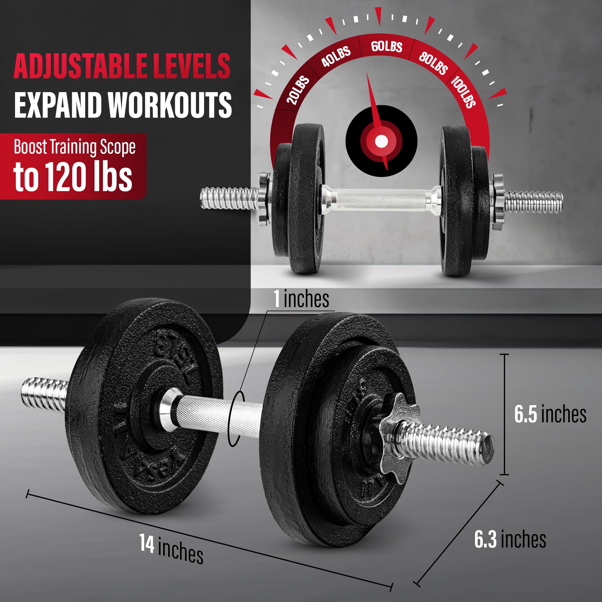 Old School Adjustable Dumbbell Set with Weight Plates, Star Lock Collars/Connector, 40lbs to 200lbs Adjustable Weight Plates Set