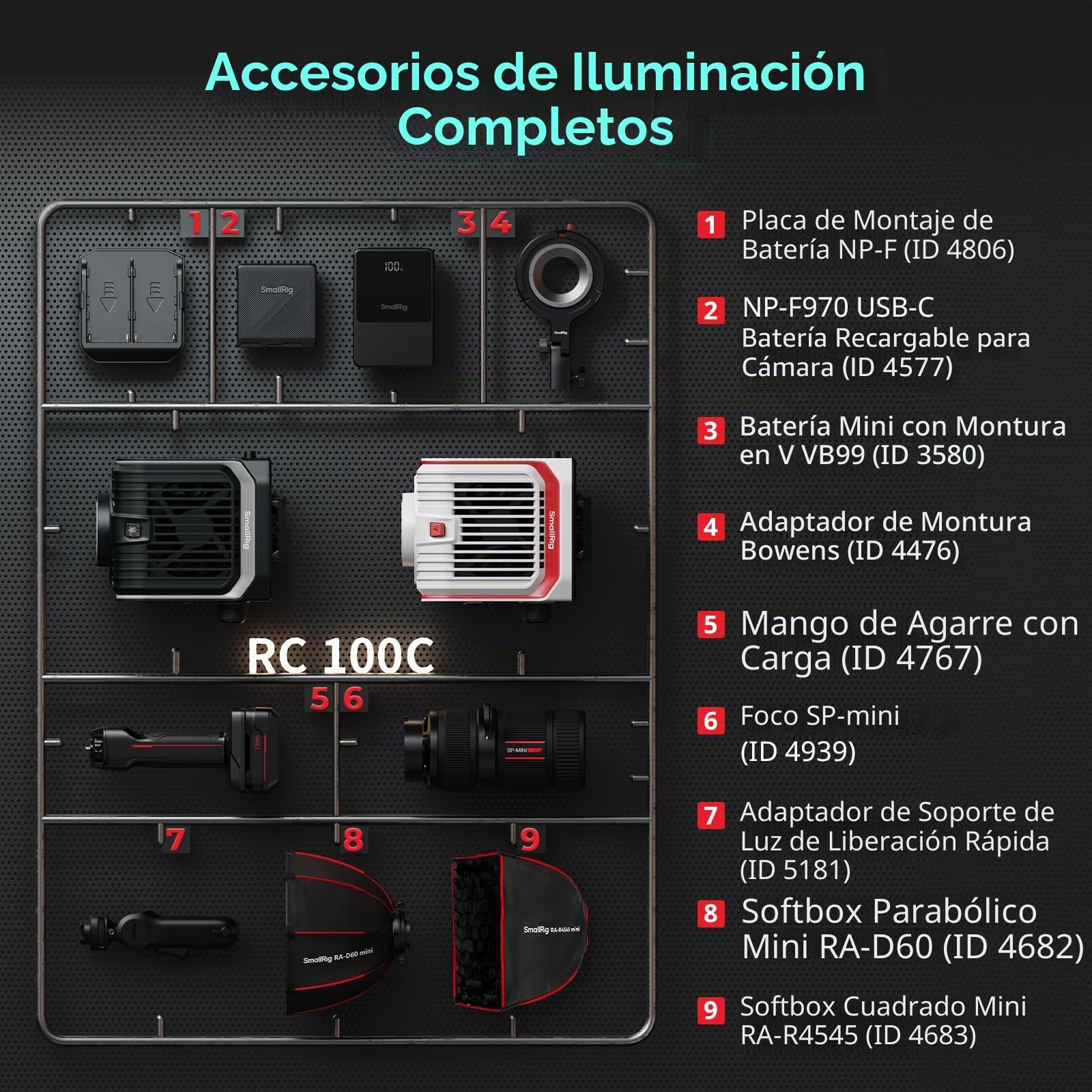 SMALLRIG RC 100C RGBWW LED Video Light, con App Control, 100W Mini COB Iluminación de Salida Continua, Foco de Mano 2700-10000K/CRI 96+/TLCI 98+/12 Efectos, 11000Lux/1m, Versión Pro Azul Tinta, 5380