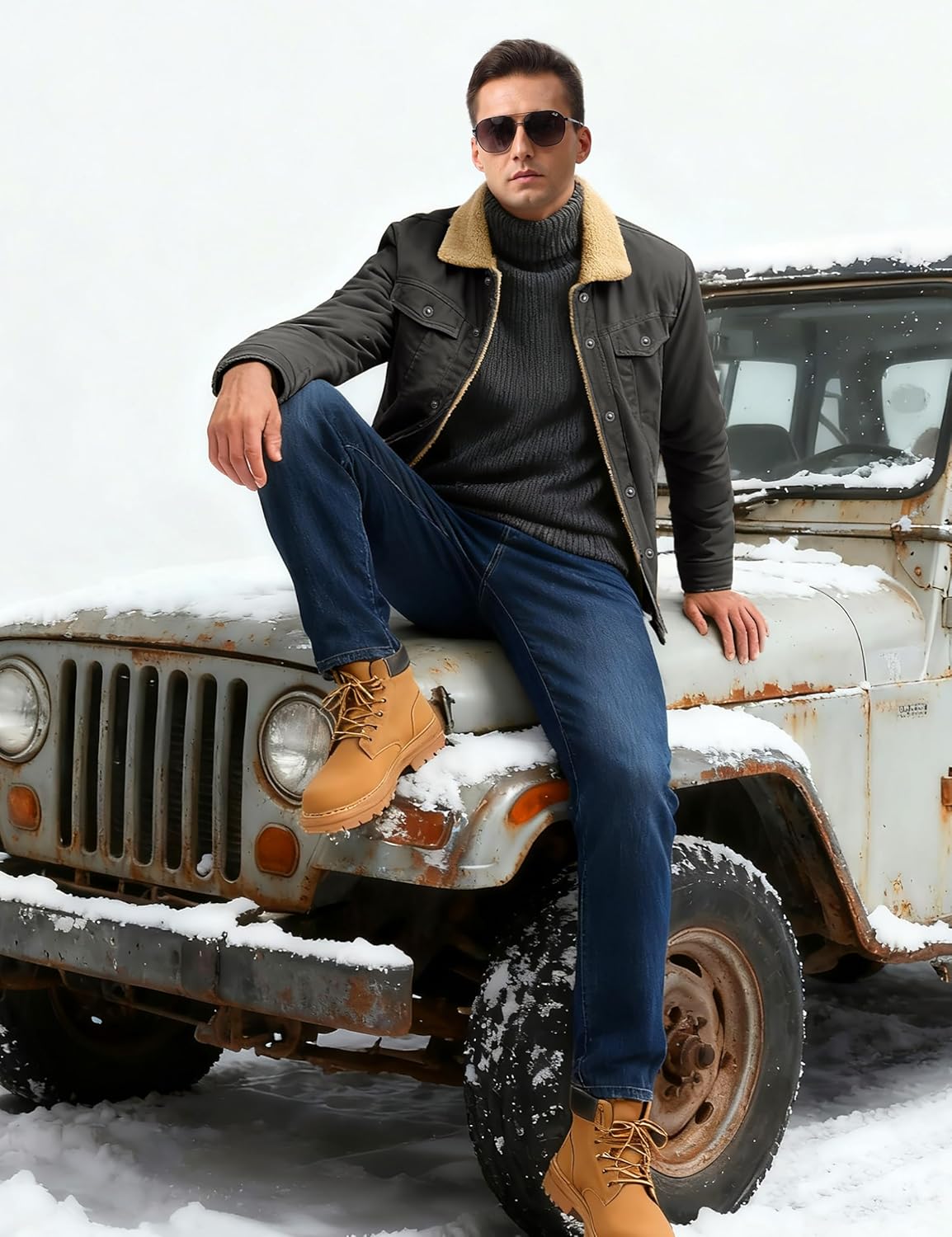 TACVASEN Mens Winter Jacket Thick Thermal Sherpa Jacket Warm Lapel Fleece Lined Coats Trucker Work Cargo Multi Pockets - Image 3