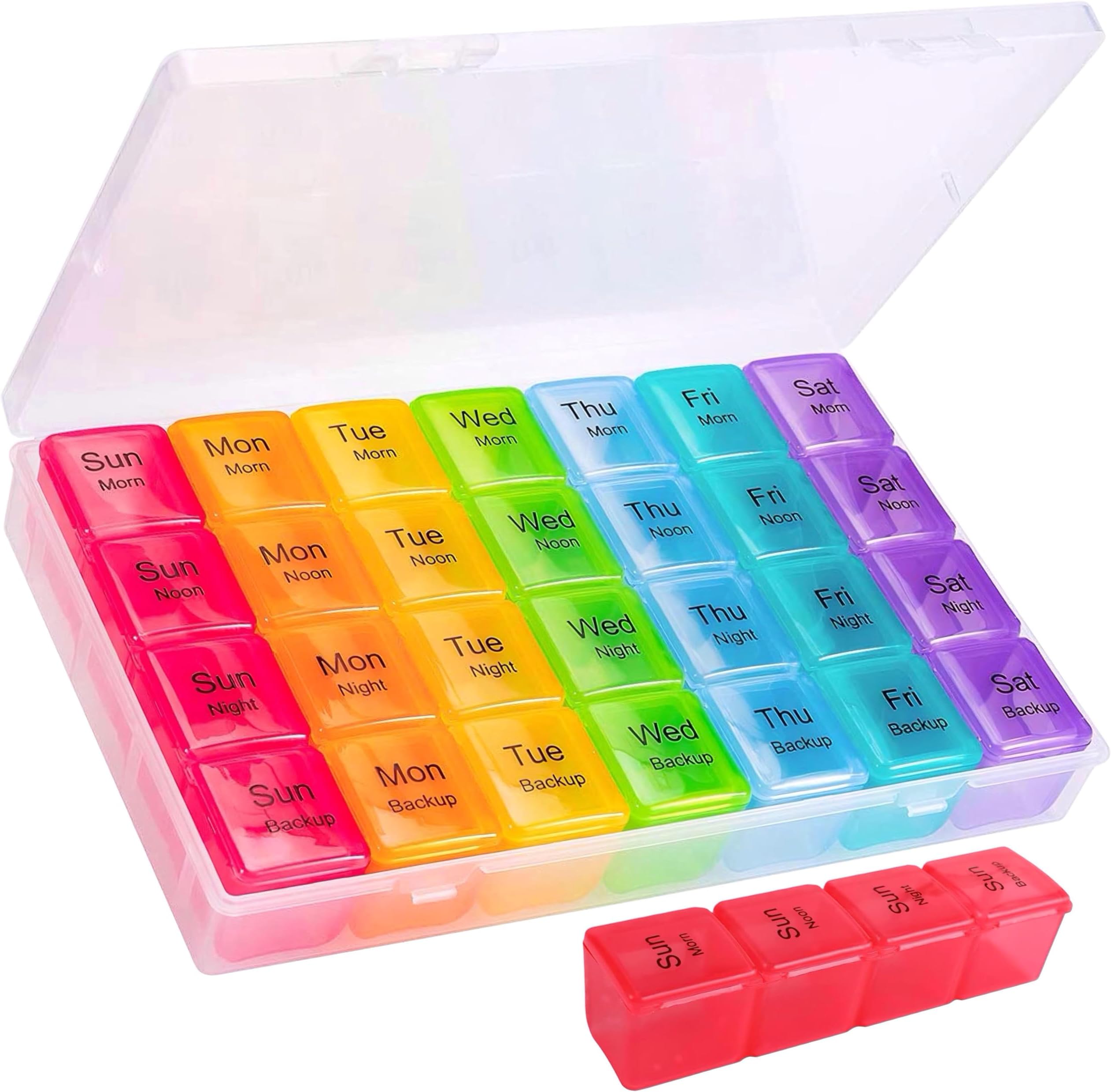 JimXen Pill Box Medicine Organizer Weekly 7 Days 4 Times Storage 28 Compartments Case Moisture-Proof Portable Week Holder Container Daily use Planner for Tablet Vitamin Supplement Ideal for Travel and