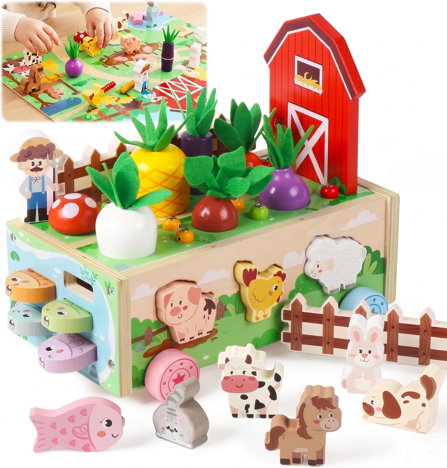 ALLABC Montessori Toys for 1-3 Year Old First Birthday Gifts for Girls Boys | 1 Year Old Girl Gifts | Wood Farm Garden Toys | Educational Learning Toys | Fine Motor Skills Toys | Toddlers Gardening Sets