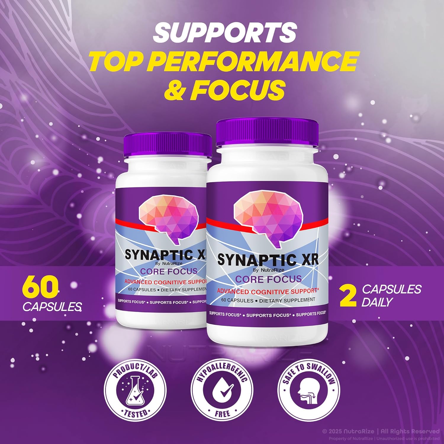 NutraRize (5 Pack) Synaptic XR – Daily Support Capsules with a Balanced Blend for Focus, Sharpness, and Everyday Performance| Easy-to-Take Pills for Daily Wellness (300 Capsules)