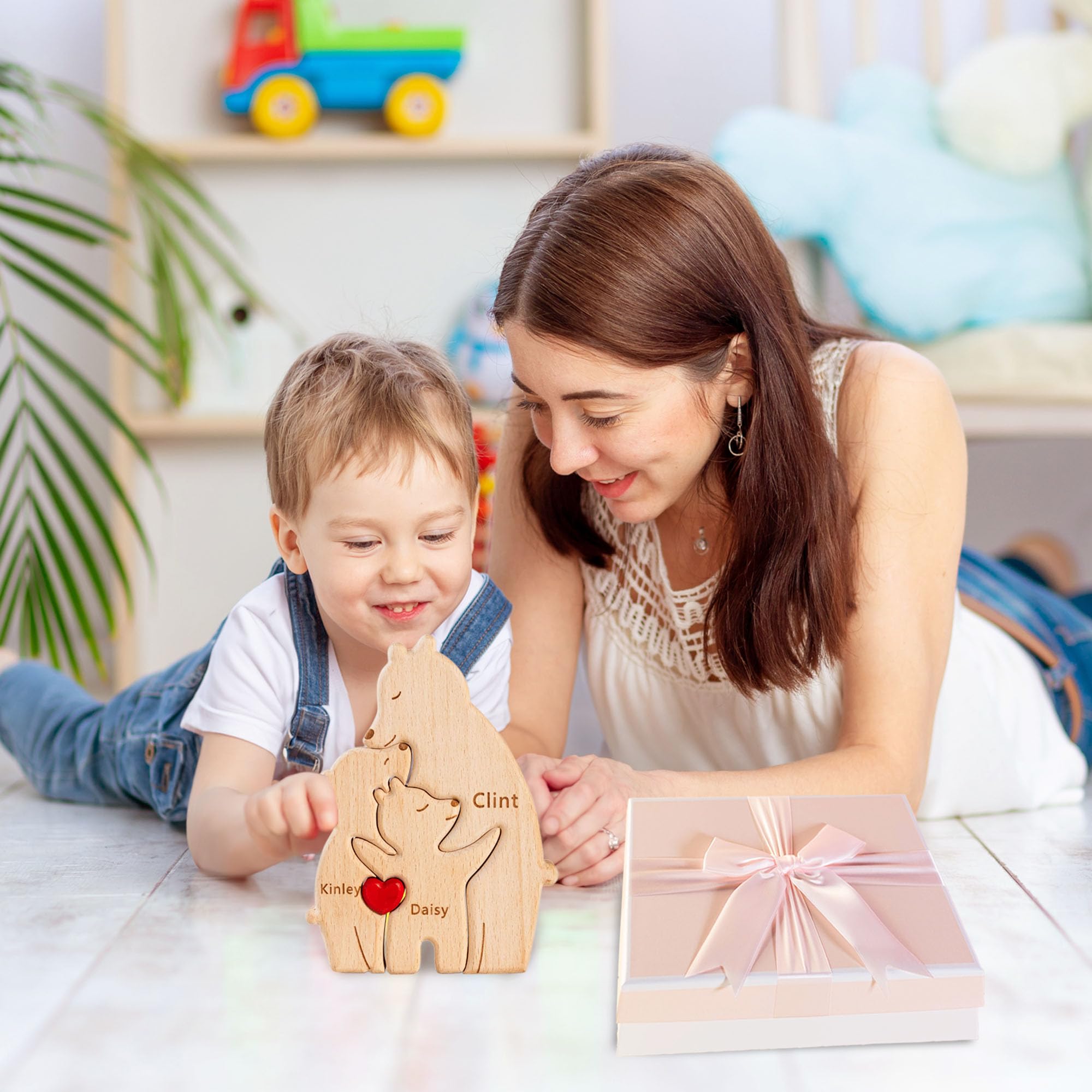 Easycosy Regalo Dia de la Madre, Puzzle Personalizado Familiar de Osos de Madera con 2-7 Nombres, Rompecabezas Personalizados con Familia de Osos, Regalos Decorativos para Mamá, Papá, Navidad — view 5