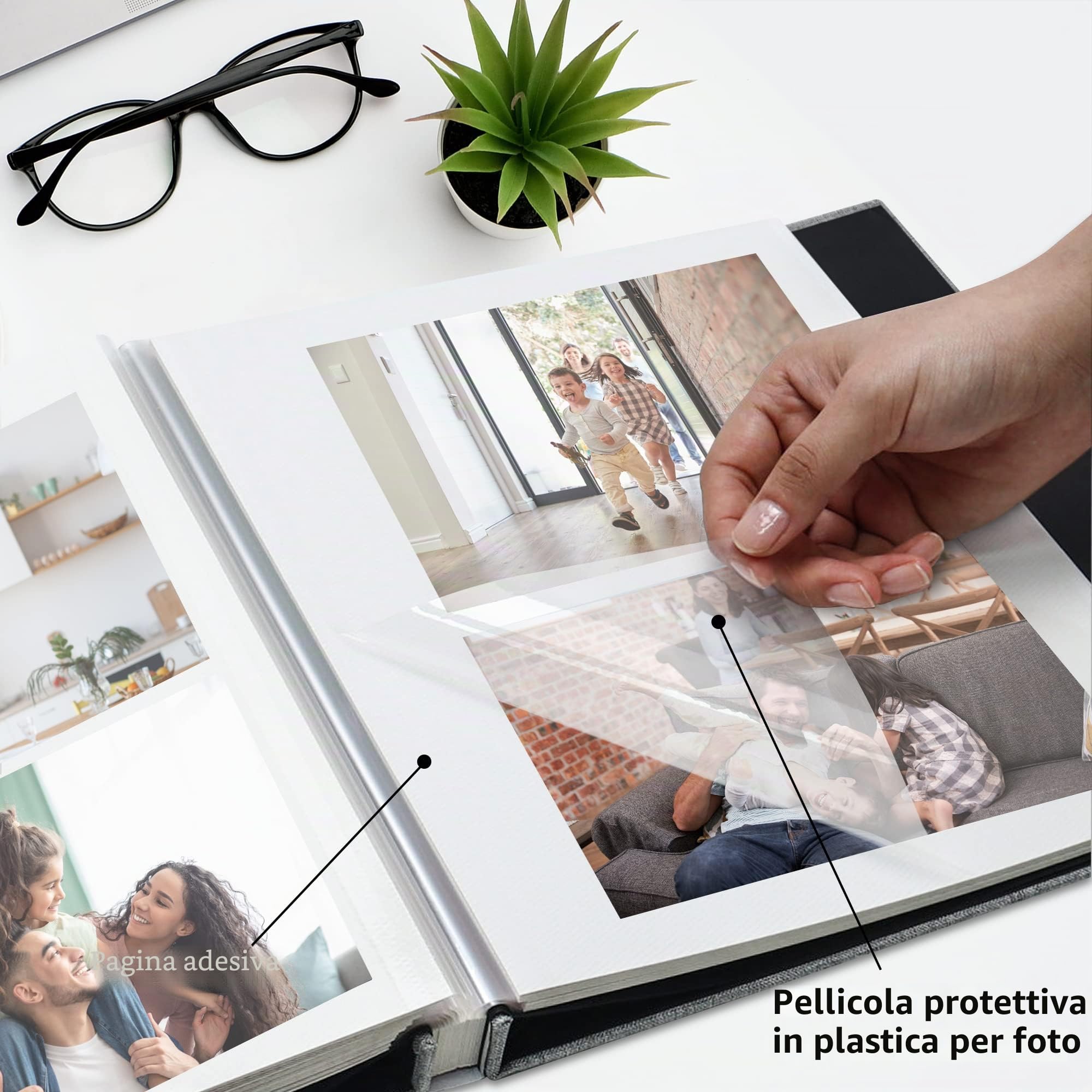 Album Fotografico Autoadesivo 28x27 cm, Scrapbook Fai da Te con 40 Pagine Bianche, Copertina in Lino, Album Foto per 10x15 13x18 20x25 cm, Regalo Famiglia Matrimonio Viaggi Erba Verde
