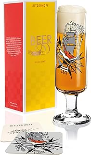 Ritzenhoff kufel do piwa od Tobias Tietchen (Impossible Bottle), ze szkła kryształowego, 390 ml, z pięcioma zatyczkami do piwa