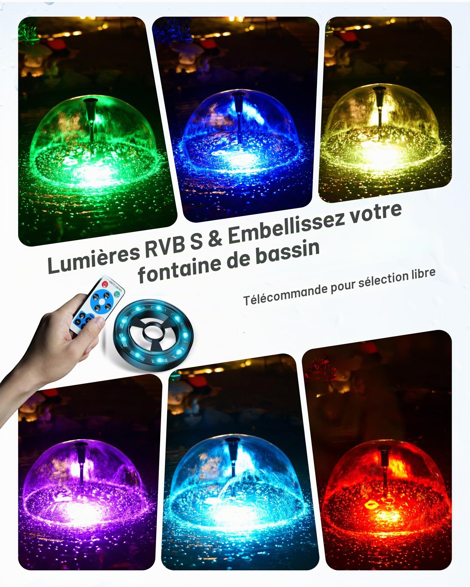 POPOSOAP Filtre pour bassin avec clarifiant UV, 2500 l/h Pompe et ensemble de filtres avec lumières LED RGB, Fontaine de bassin tout-en-un pour bassins extérieurs jusqu’à 6000 litres