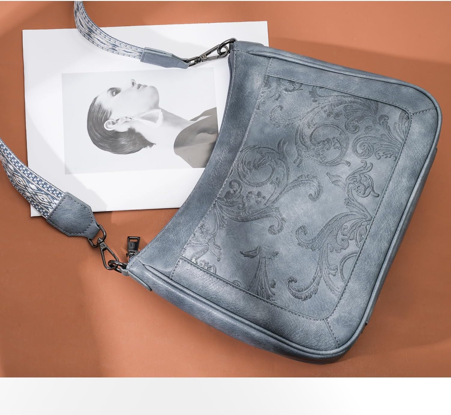 Crossbody Bags for Women,Vegan Leather Crossbody Purse with Adjustable Strap Embossed Flower Women's Shoulder Handbags | Medium, Trendy, Multi Pocket, Hobo Purse, Wide Guitar Strap, Lightweight - Image 3