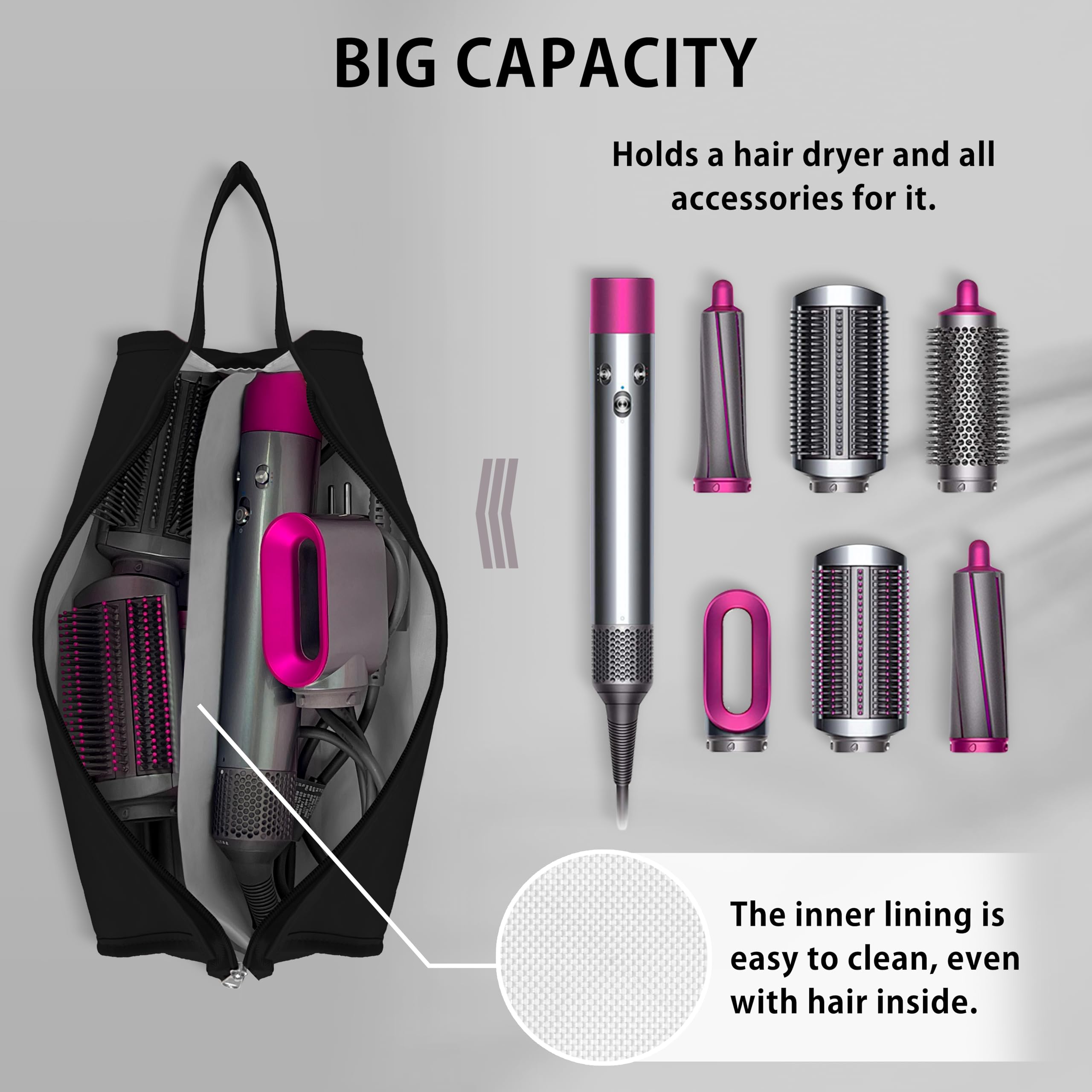 Borsa da Viaggio per Asciugacapelli - [ 35 x 14 x 15 cm ] - Custodia in Pelle Sintetica con Manico - Compatibile con Dyson Airwrap - Nero