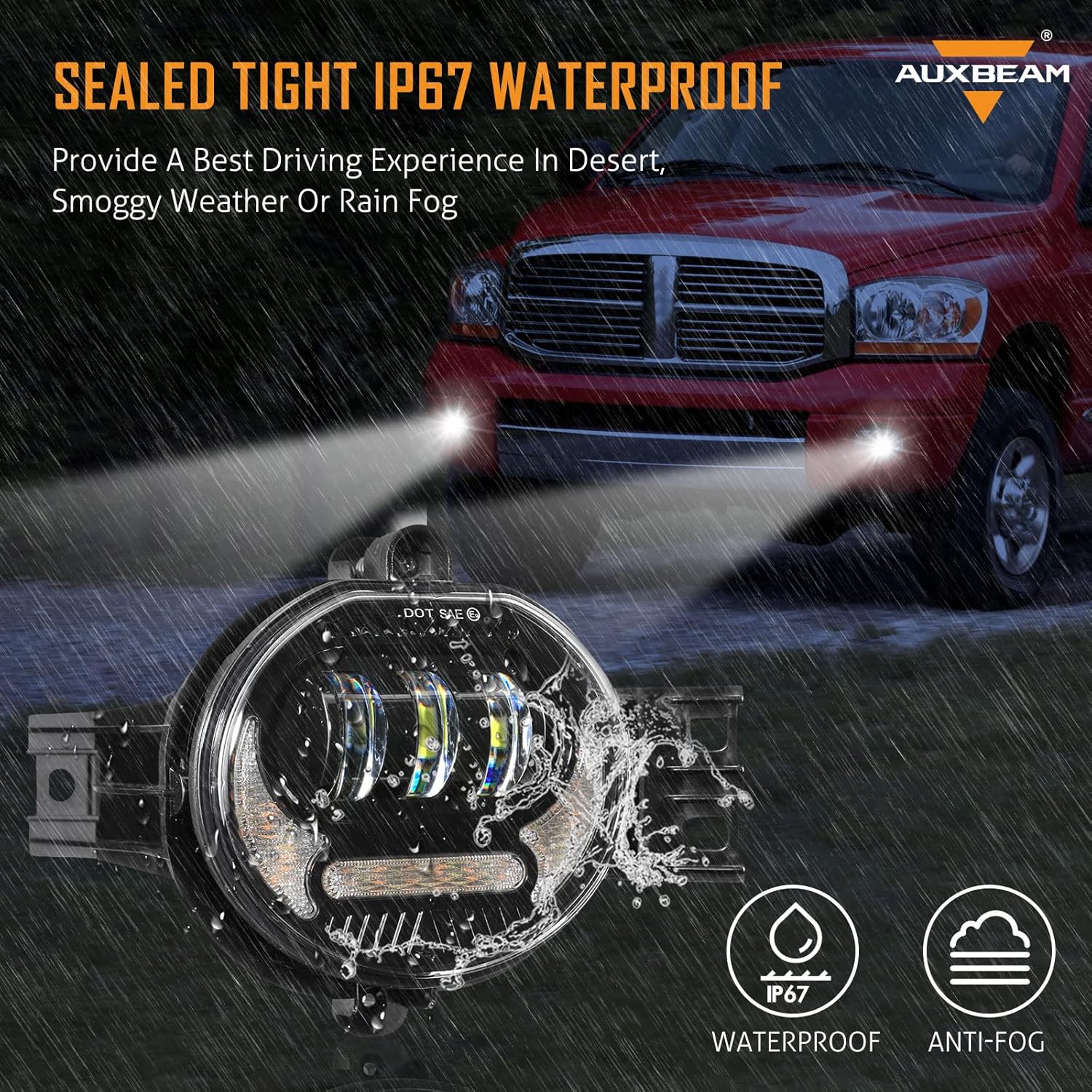 Auxbeam LED Fog Lights w/White DRL+ Yellow Turn Signal Light DOT Approved Replacement for Dodge Ram 1500 2002-2008 Dodge Ram 2500/3500 2003-2009, 1 Pair Black
