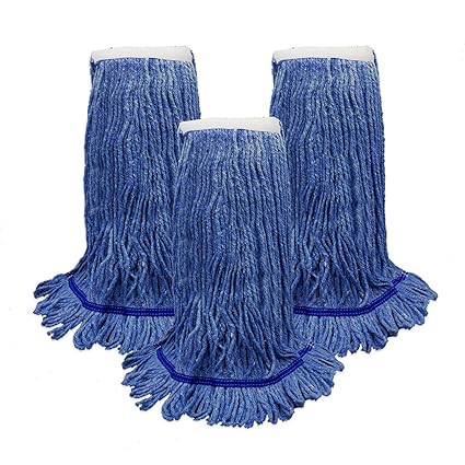 HURBANE HOME Heavy Duty Commercial Mop Head Replacement - Industrial Grade Wet Mop Looped End - Mop Head Refill - Loop-End Synthetic Mop Head - Removes Heavy Stains and Dirts ( 3 Pack, 20oz, Blue)