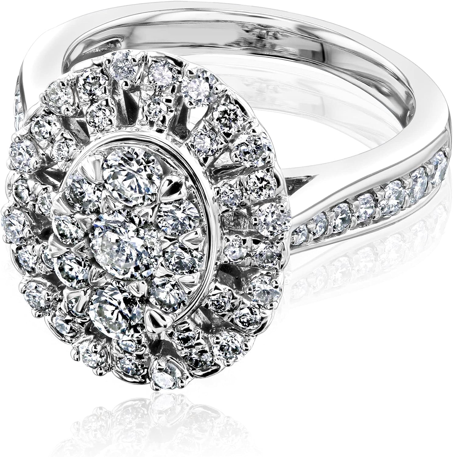Oval Cluster Natural Diamond Web Ring 10K White Gold