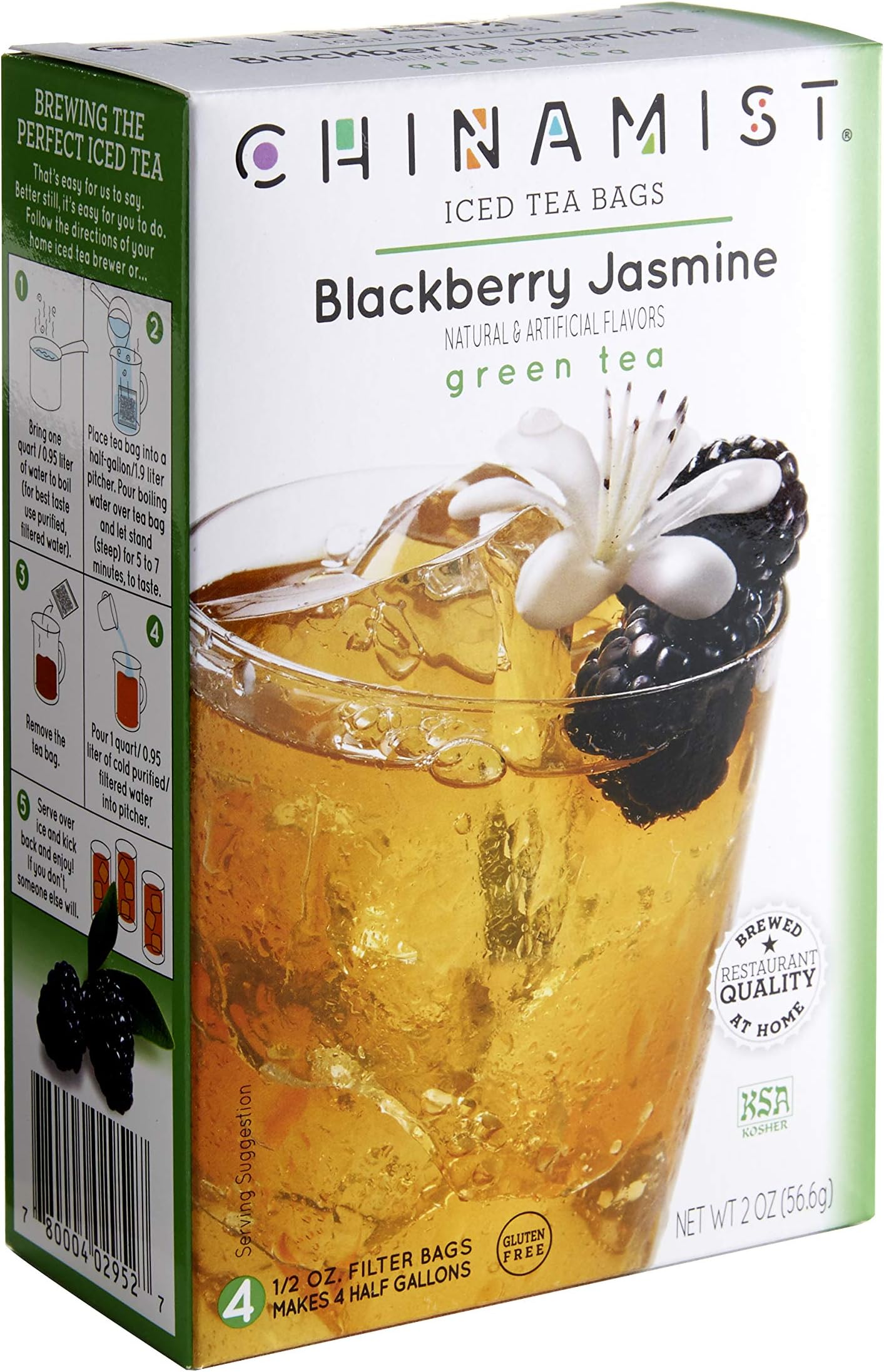China Mist, Blackberry Jasmine Green Tea Bags for Iced Tea, (3 Pack)