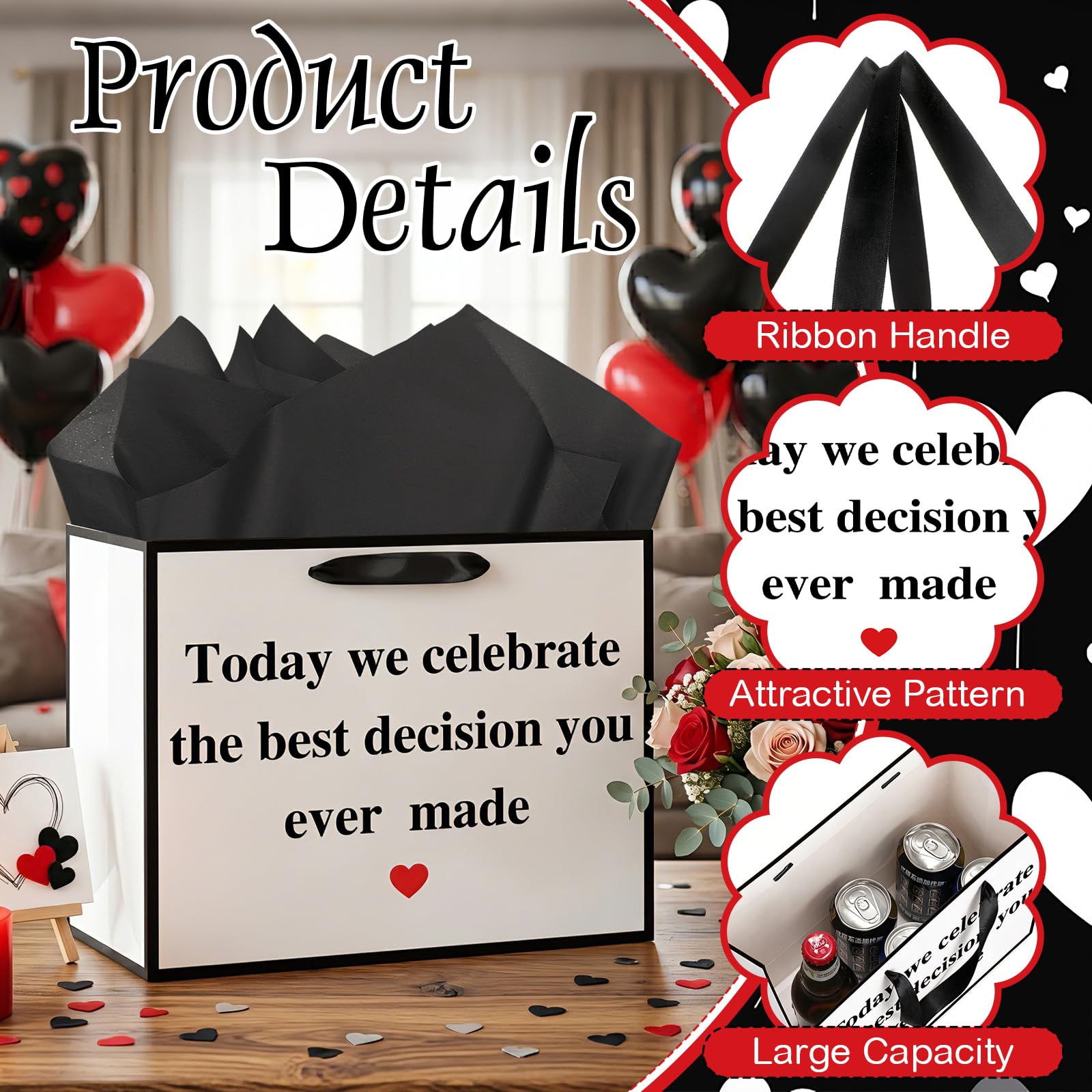 Woosytoo Anniversary Best Decision Gift Bags with Wrapping Paper and Card Wedding Anniversary Engagement Bridal Shower Decoration Supplies for Men Women Husband Wife Boyfriend Girlfriend