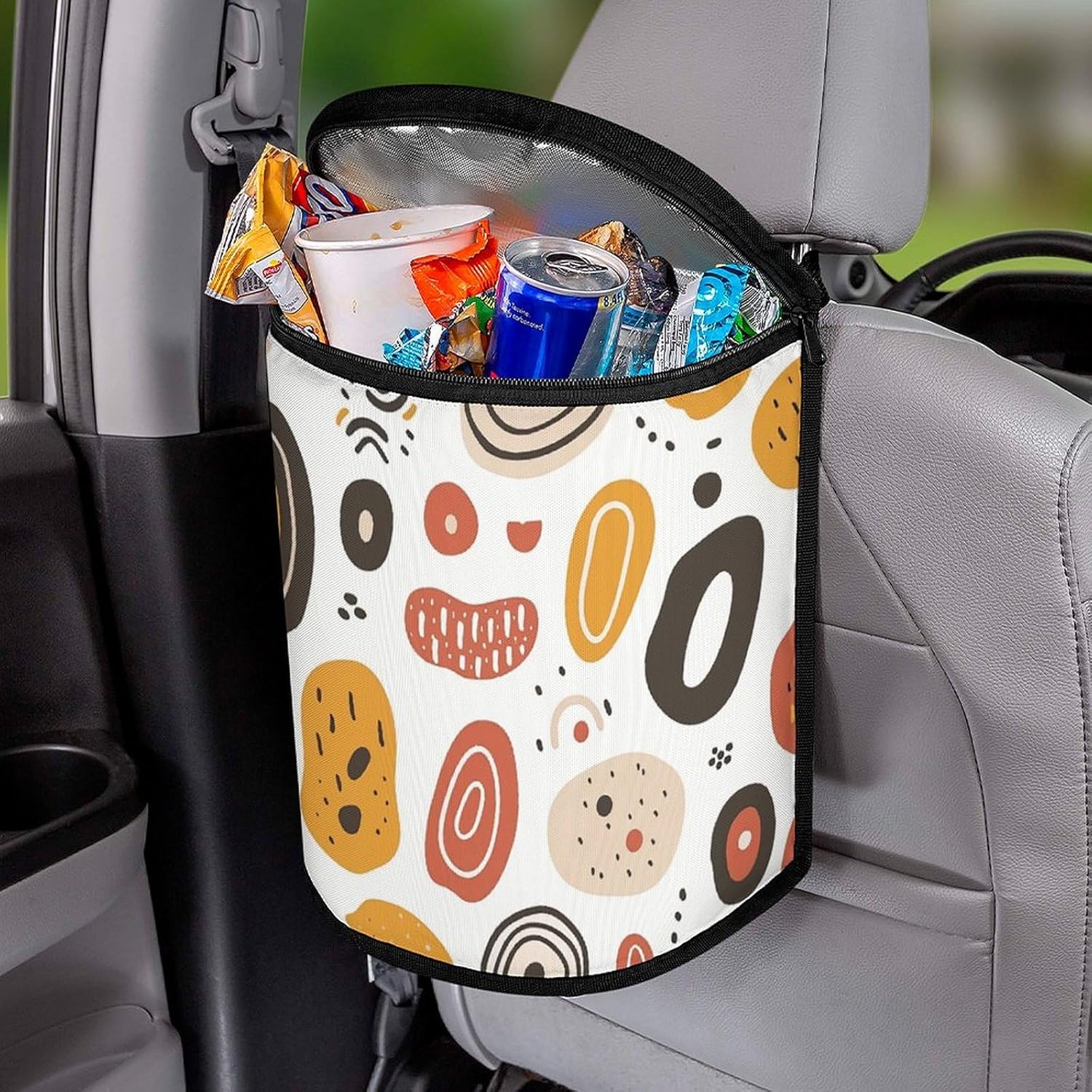 Car Trash Can Warm Color Abstract Image Printed Car Organizer Car Accessory Interior Car Garbage Can with Lid