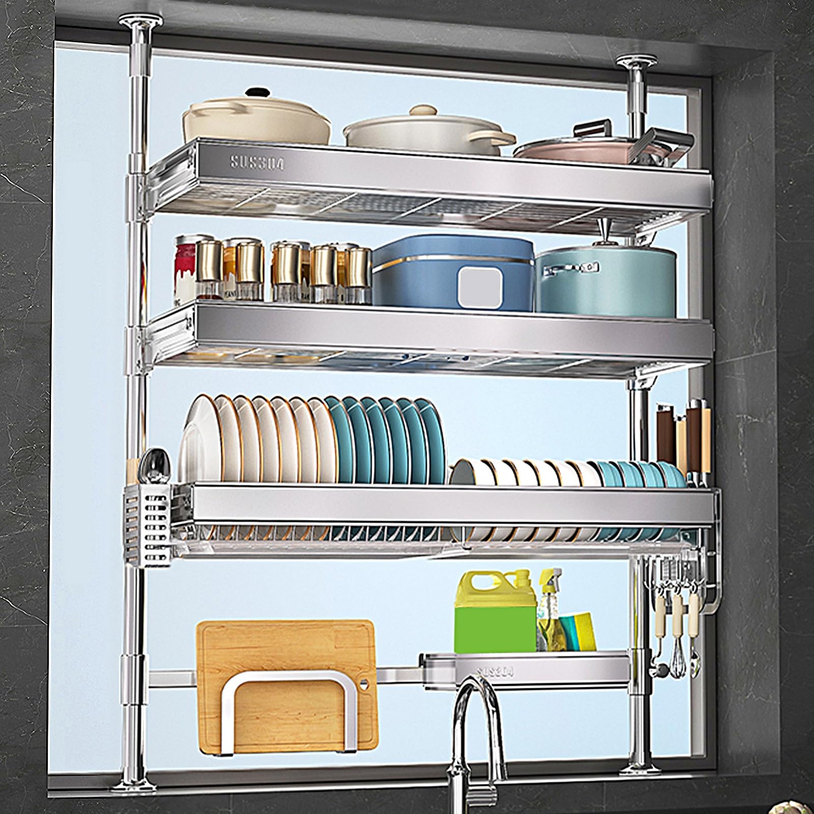 Stainless Steel Over The Sink Dish Drying Rack Retractable Dish Racks for Counter Large-Capacity Sink Caddy for Kitchens
