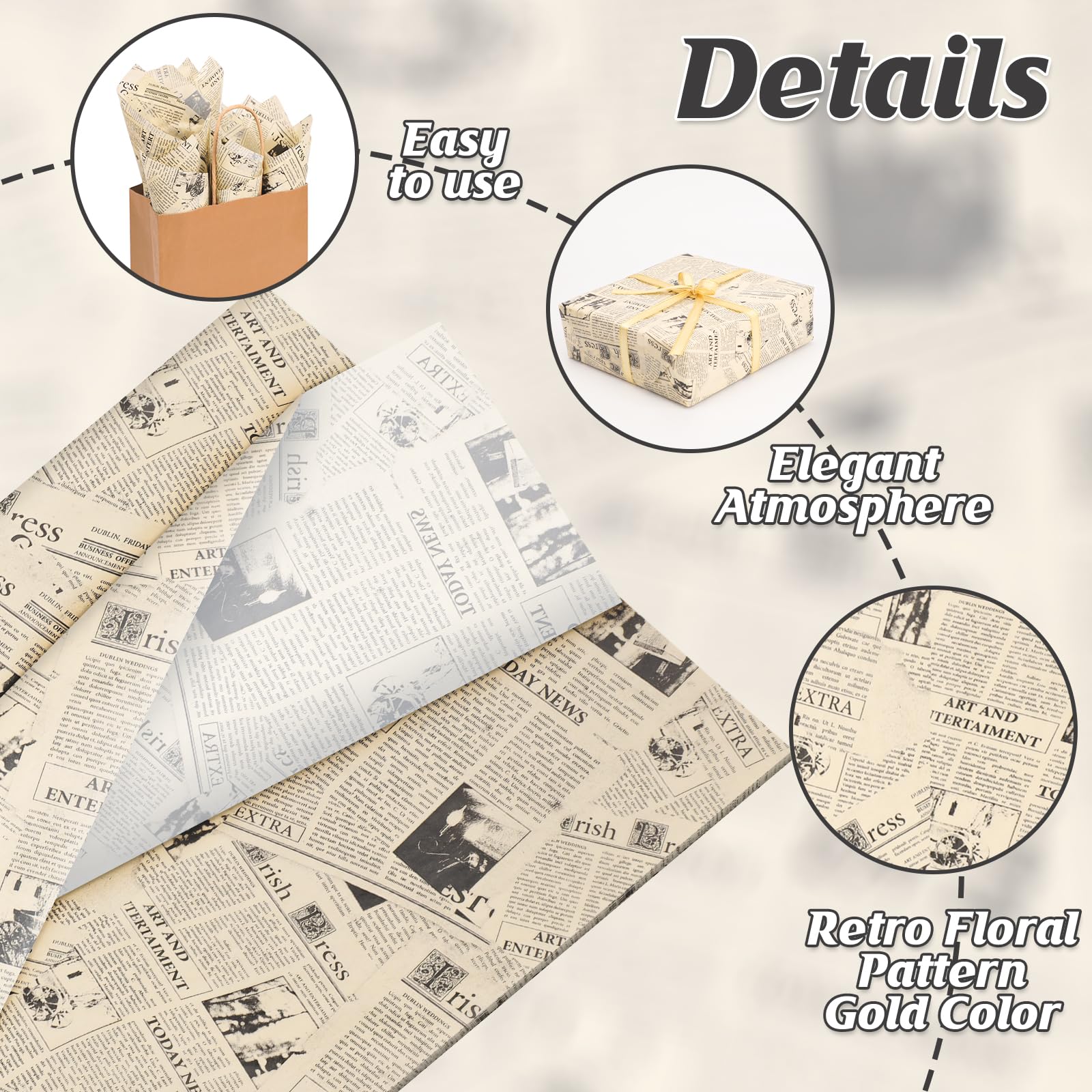 Amazon.com: 100 Sheet Vintage Newspaper Tissue Paper, Black