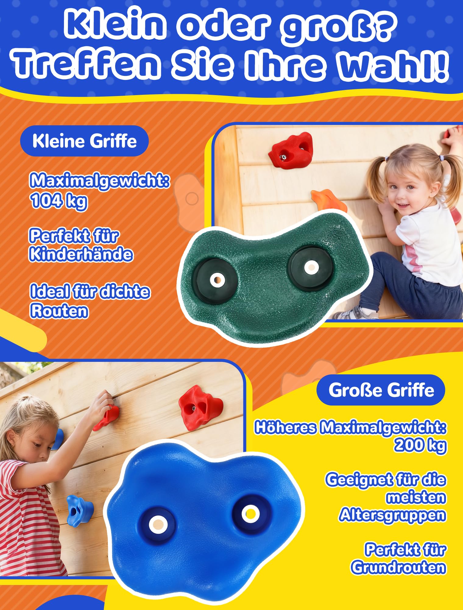 Trymaker Klettergriffe, Kinder Klettersteine für Kletterwand,Stück Kletterwandgriffe Set für Kinder Erwachsene Outdoor