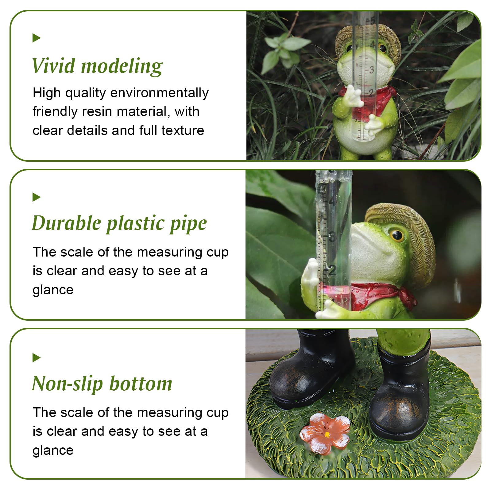 Pluviomètre de jardin grenouille – Pluviomètre de jardin avec verre doseur en verre, verre doseur de pluie, compteur d'eau de jardin, compteur d'eau de jardin, cadeau pour les amateurs de