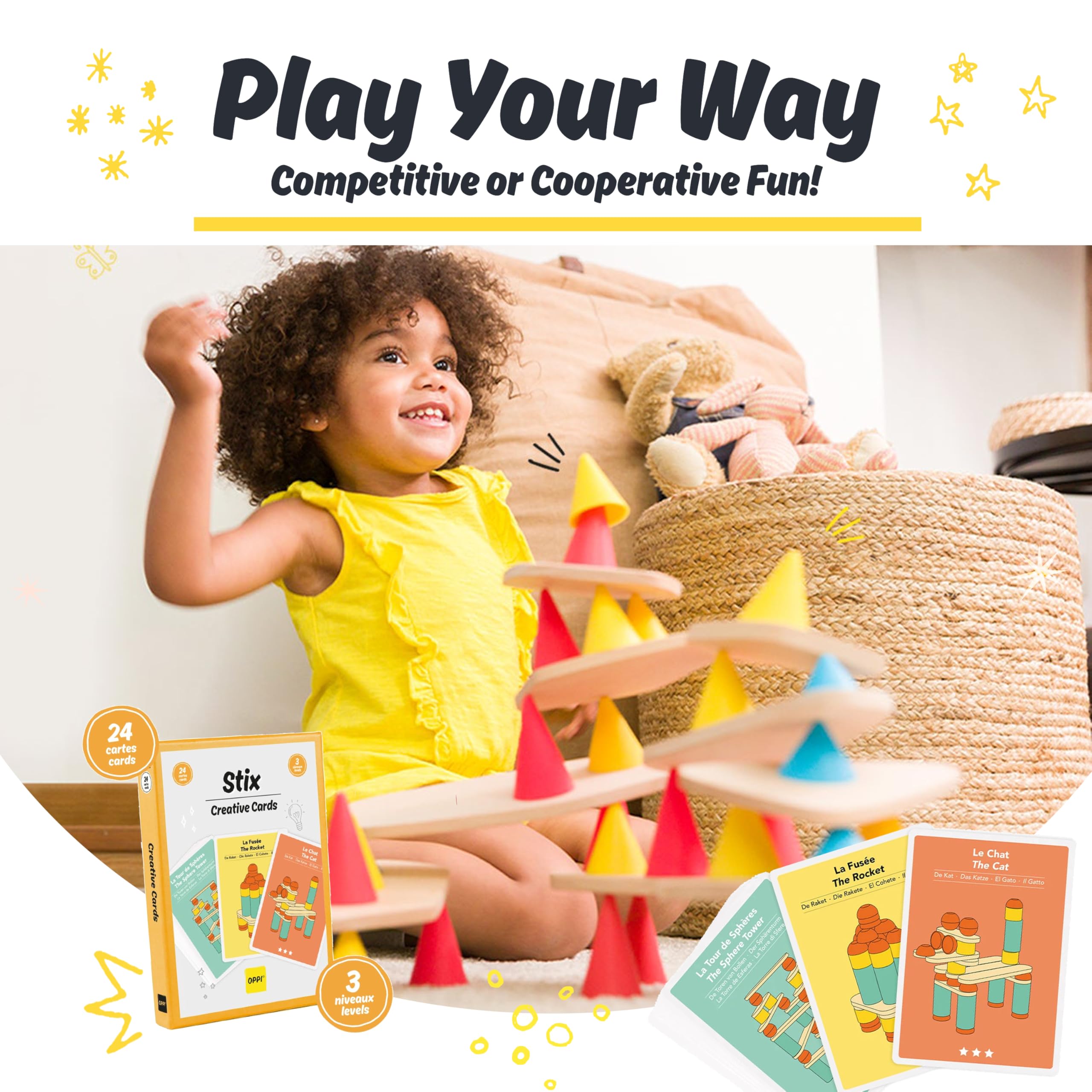 OPPI - PIKS - Medium Kit - Jeu éducatif en Bois et Silicone - Jeu d'éveil - Motricité - Jeu de Construction - 3-12 Ans - avec livret d'instructions - 44 Pièces, Divers