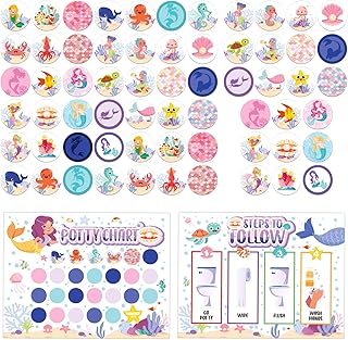 Potty Training Chart for Toddlers, Cute Potty Chart Stickers for Kids Fun Motivating Potty Training Sticker Chart Potty Training Toilet Sticker Reward Sticker Chart for Boys Girls (Mermaid)