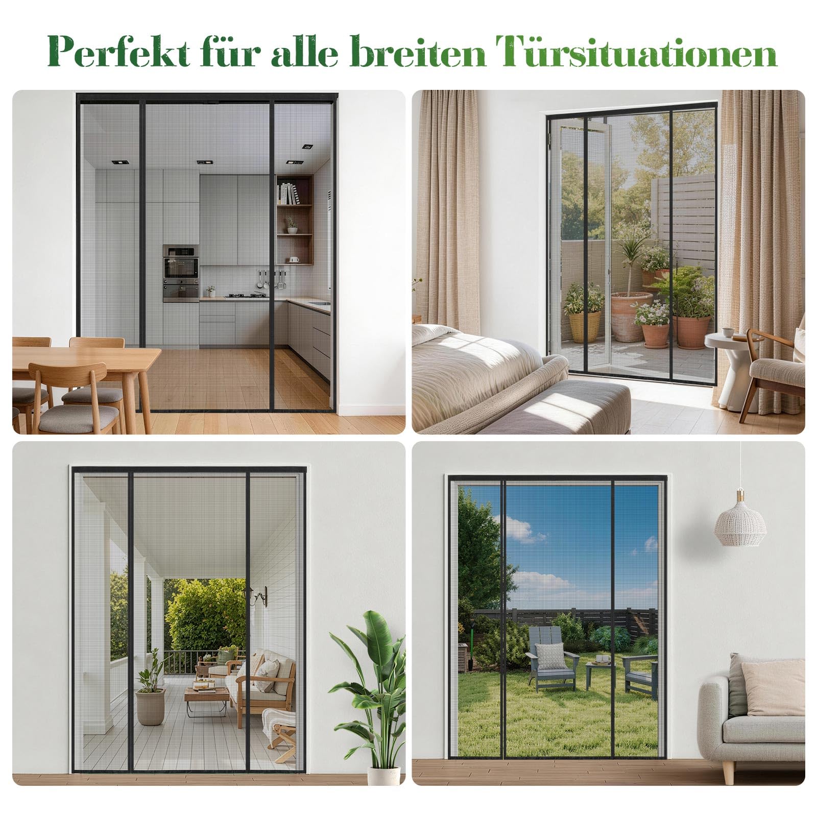 Magnet Fliegengitter Balkontür 170x210cm, Insektenschutz Doppeltür für Balkontür Terrassentür Schiebetür, Ohne Bohren Klebemontage, Stärkere Magnete, Schwarz