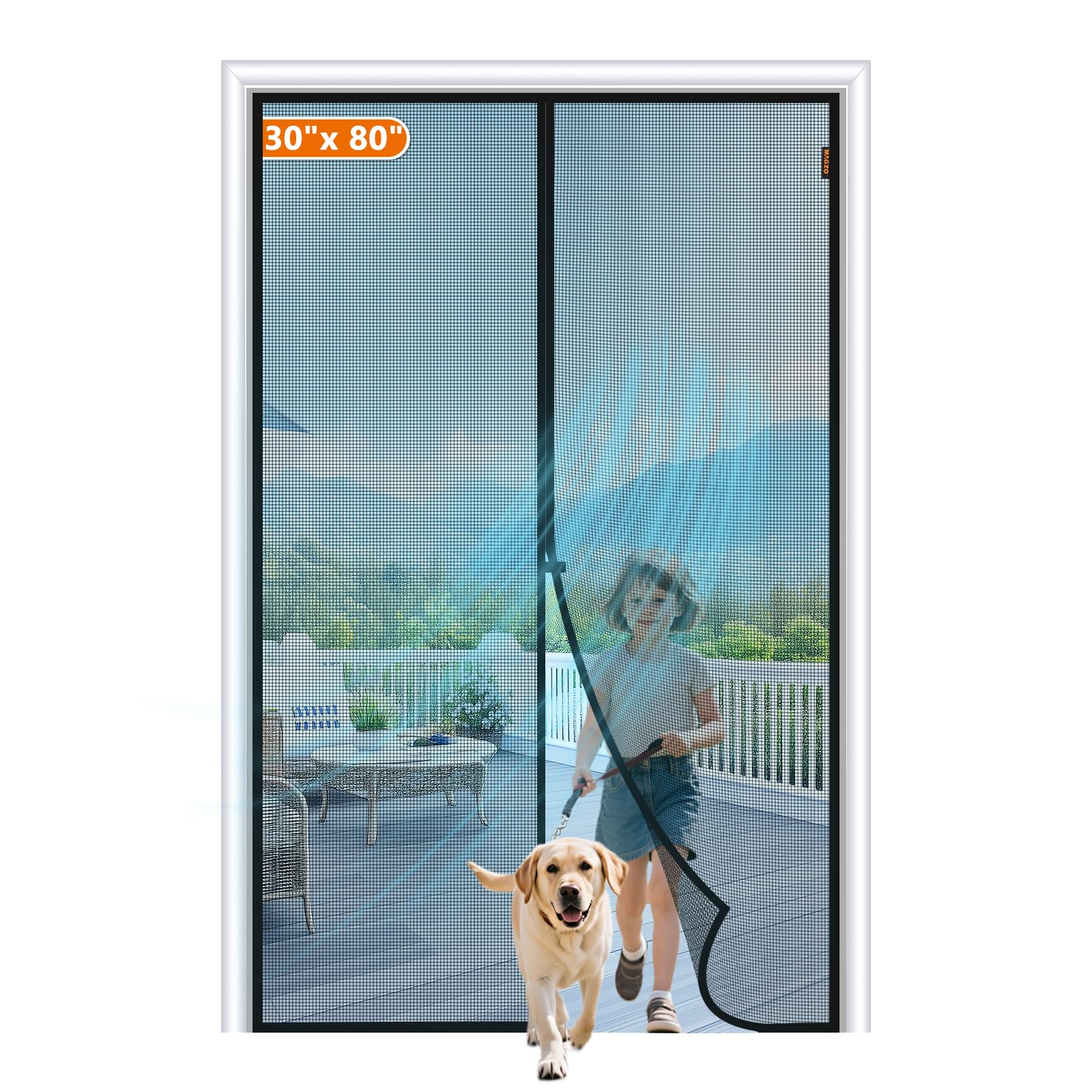 MAGZO Magnetic Screen Door Fit Door Size 30 x 80 Inch, Screen Size 32" x 81" Sturdy Magnet Middle Opening Screen Mesh