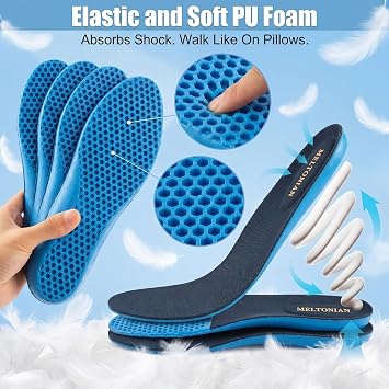 Meltonian Player, Contour PU Foam Insoles for Men and Women Soft Cushioned Replacement Trimmable Shoe Inserts with Honeycomb Shock Absorption, Breathable Top Cover, 8/9 Women