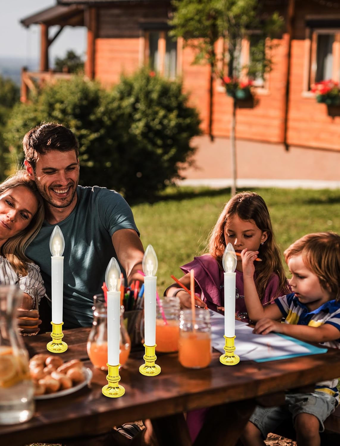 Christmas Window Candles with Timer, 10 Packs Battery Operated Flameless LED Candles Lights with Removable Gold Base, Ideal for Thanksgiving Table Christmas Fall Home Decor