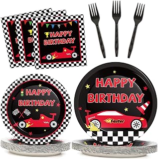 100 Pcs Race Car Party Plates and Napkins Set Racing Car Birthday Party Decorations Racing Party Supplies Race Car Tableware Racing Themed Party Favors for Boys Birthday Party Decorations Serves 25
