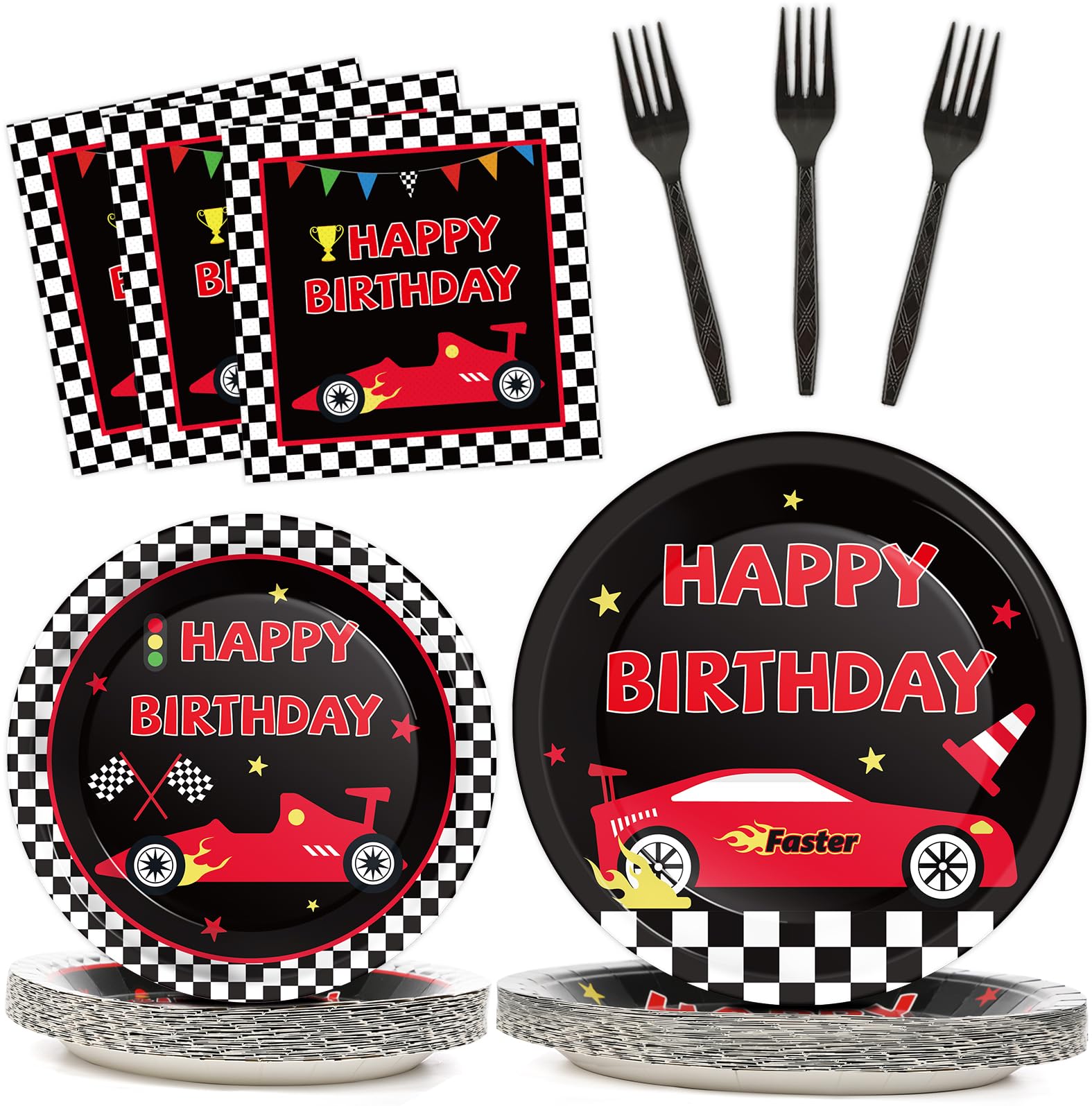 100 Pcs Race Car Party Plates and Napkins Set Racing Car Birthday Party Decorations Racing Party Supplies Race Car Tableware Racing Themed Party