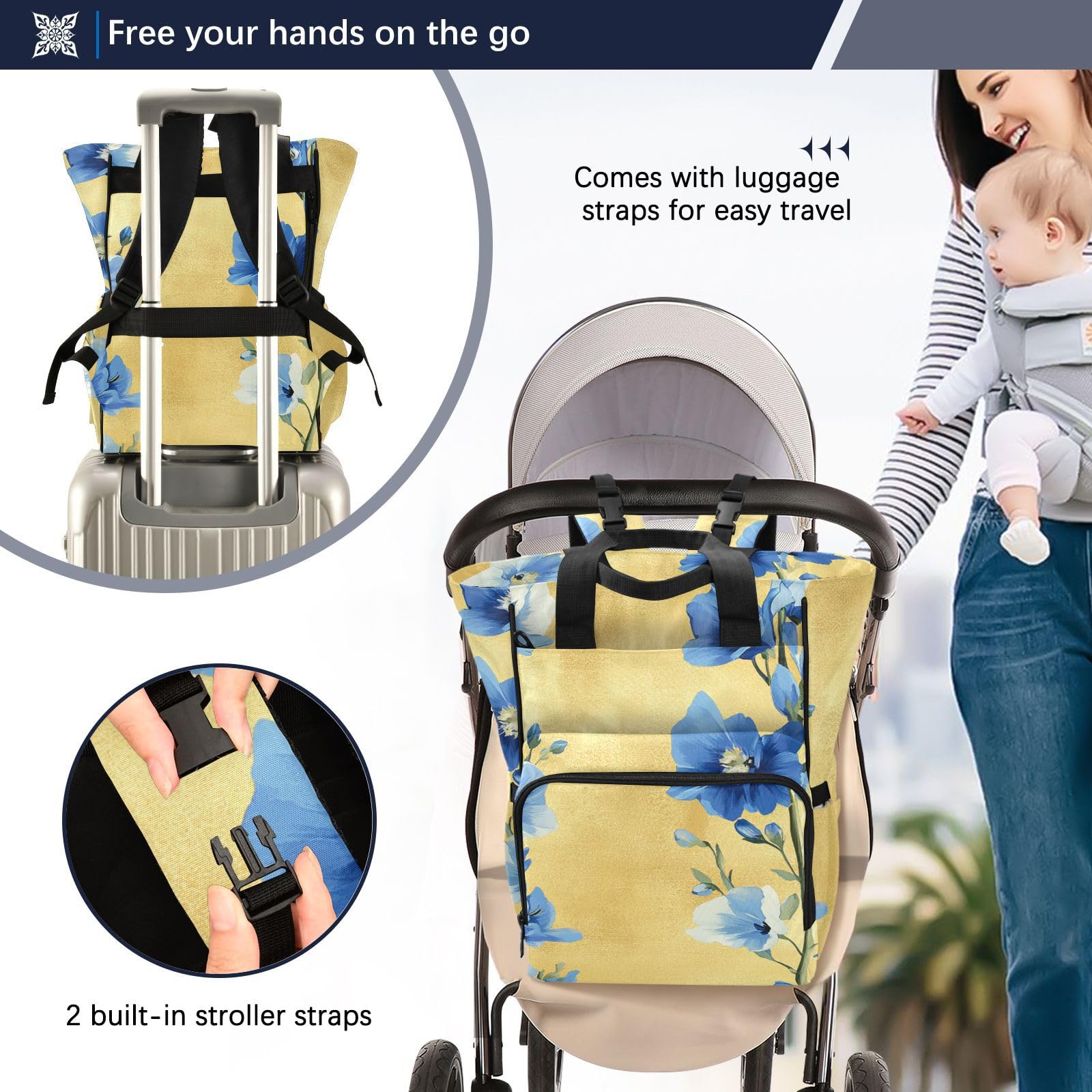 Borsa per pannolini zaino da donna Sweet Delphinium Gold