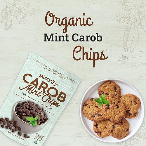 Miniatura 3 de Missy J's Chips de algarroba de menta orgánica de 8 onzas, hechas con azúcar de coco, vegano, sin gluten y cafeína, sustituto saludable del