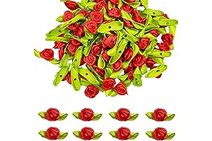 100Pcs Red Mini Ribbon Roses Artificial Fabric Flowers for Crafts
