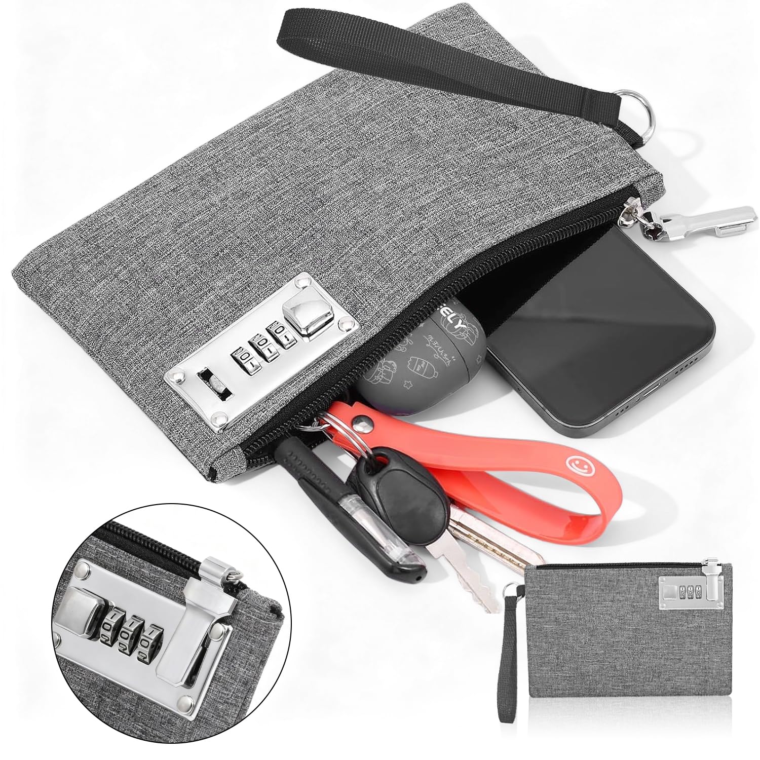 Caja Dinero Bolsa con Cierre de Contraseña 25×17 cm Caja Fuerte Pequeña Porta Documentos Portadocumentos Coche Bolsa de Viaje Seguridad para Proteger el Guardar Dinero Pasaportes y Otros Objetos de va