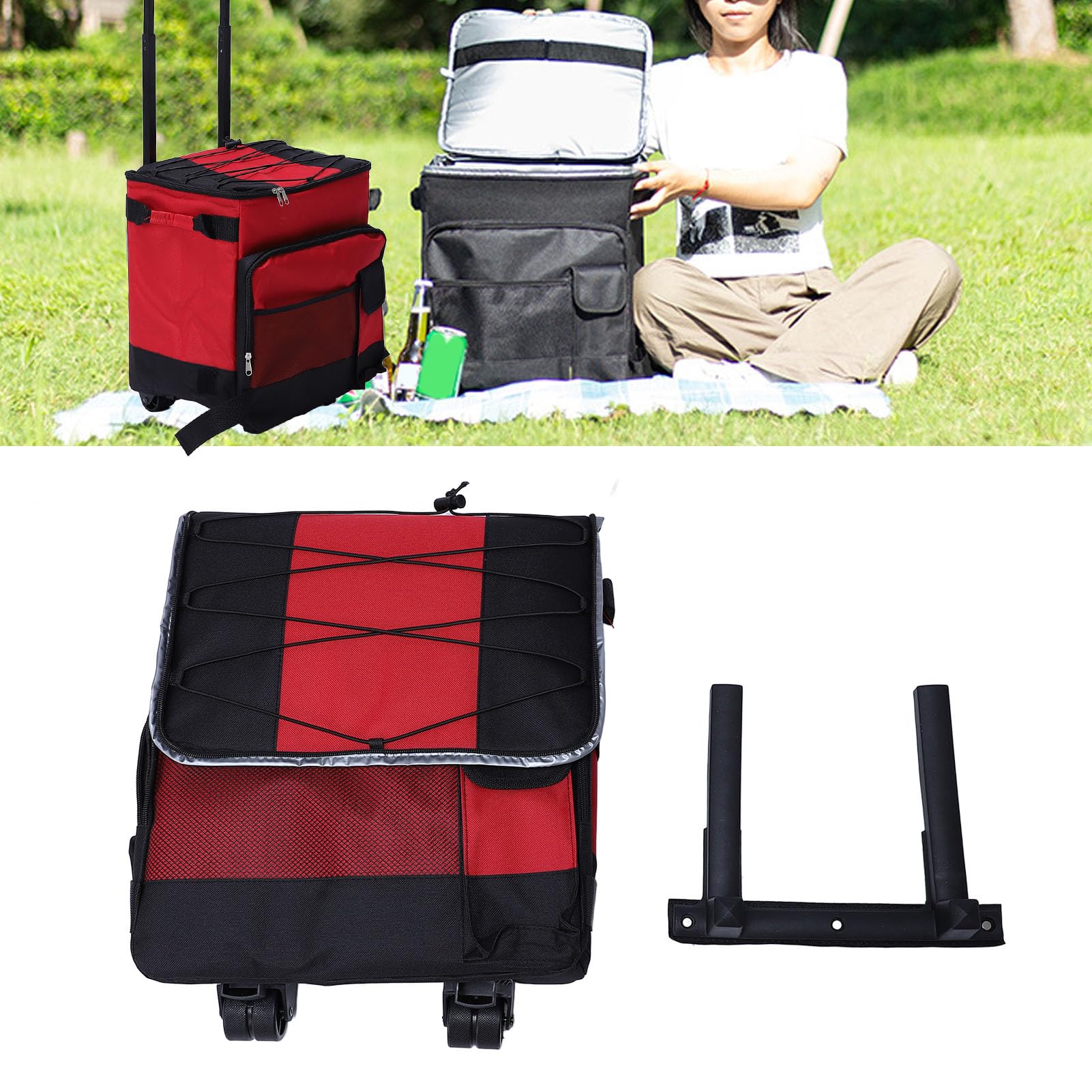 Chrees Nevera Rodante de 43L, Bolsa Aislante Impermeable a Prueba de Fugas con Ruedas Extraíbles, Plegable para Acampar, Picnic y Viajes
